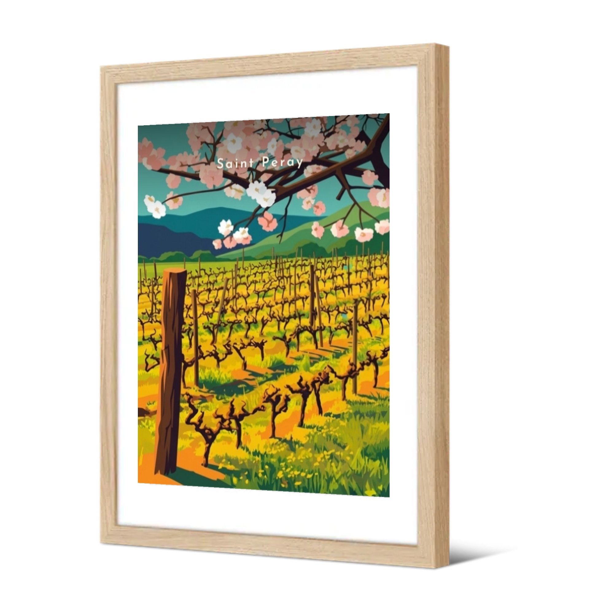 Le vignoble au printemps — Pôdevache, encadrée, vue de trois quarts