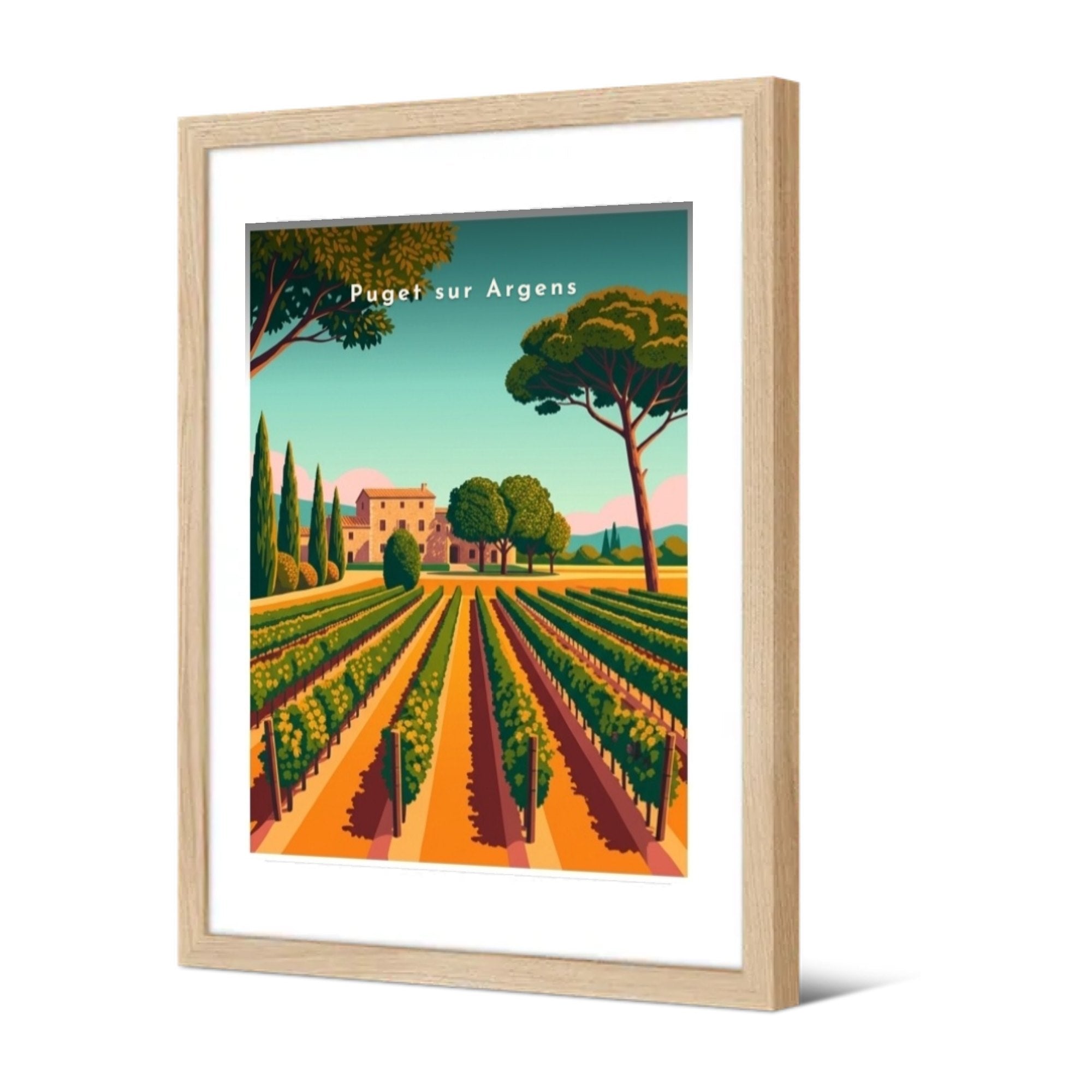 Vignes et bastide provençale — Pôdevache, encadrée, vue de trois quarts