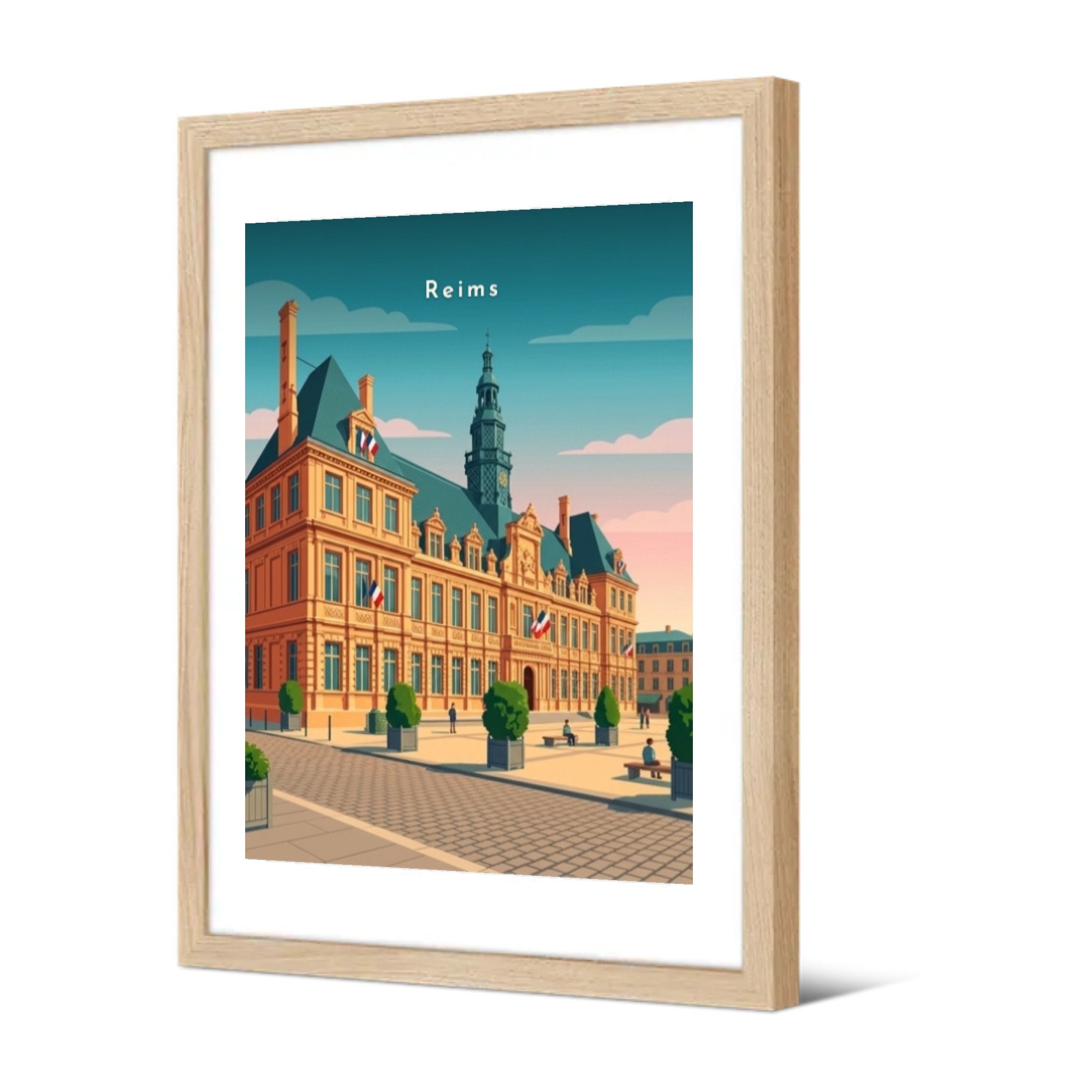 L'Hôtel de Ville depuis la place — Pôdevache, encadrée, vue de trois quarts
