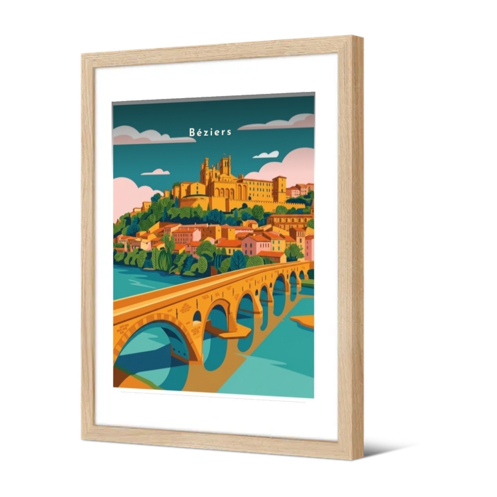 Le Pont Vieux et la cathédrale — Pôdevache, encadrée, vue de trois quarts