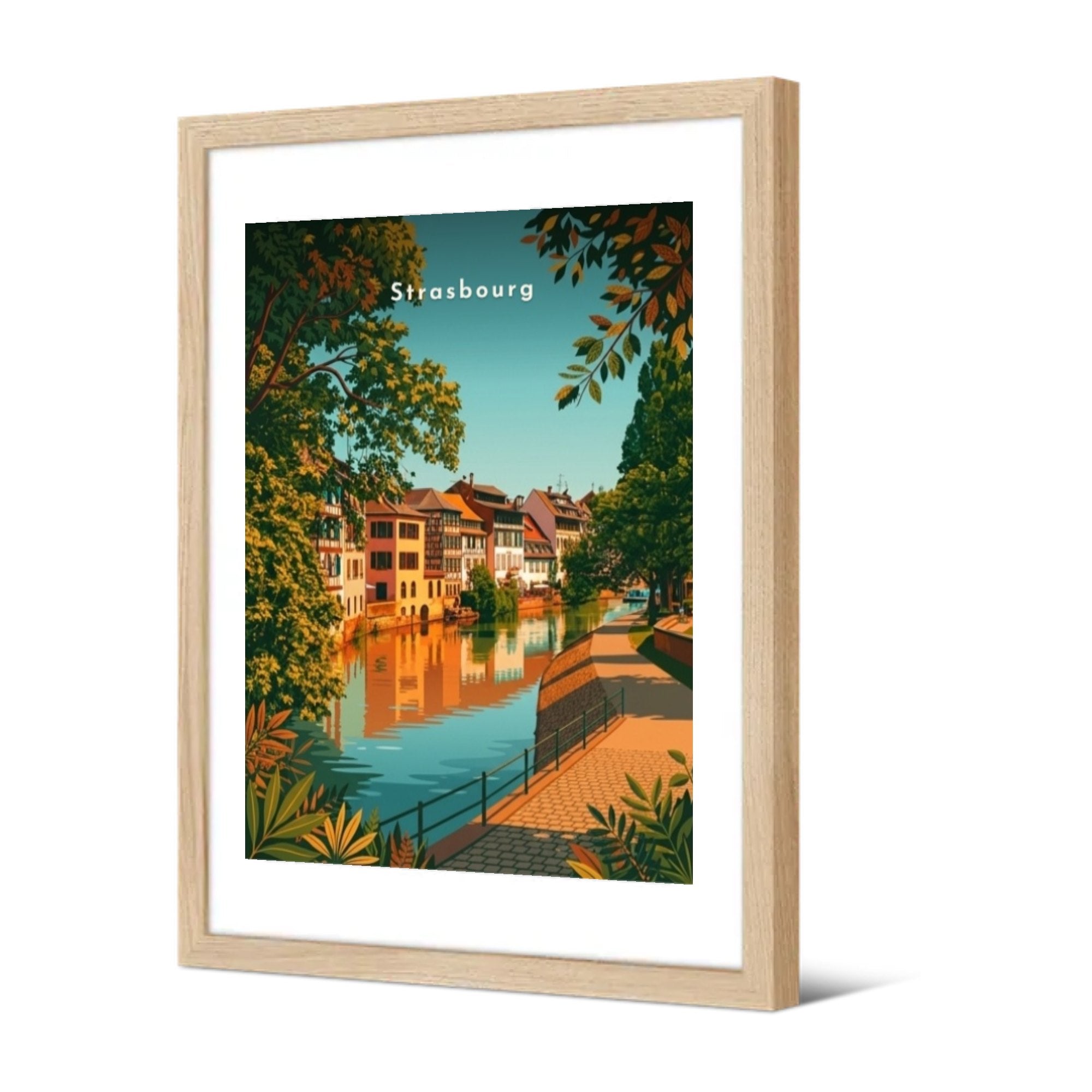Quai pavé à la Petite France — Pôdevache, encadrée, vue de trois quarts