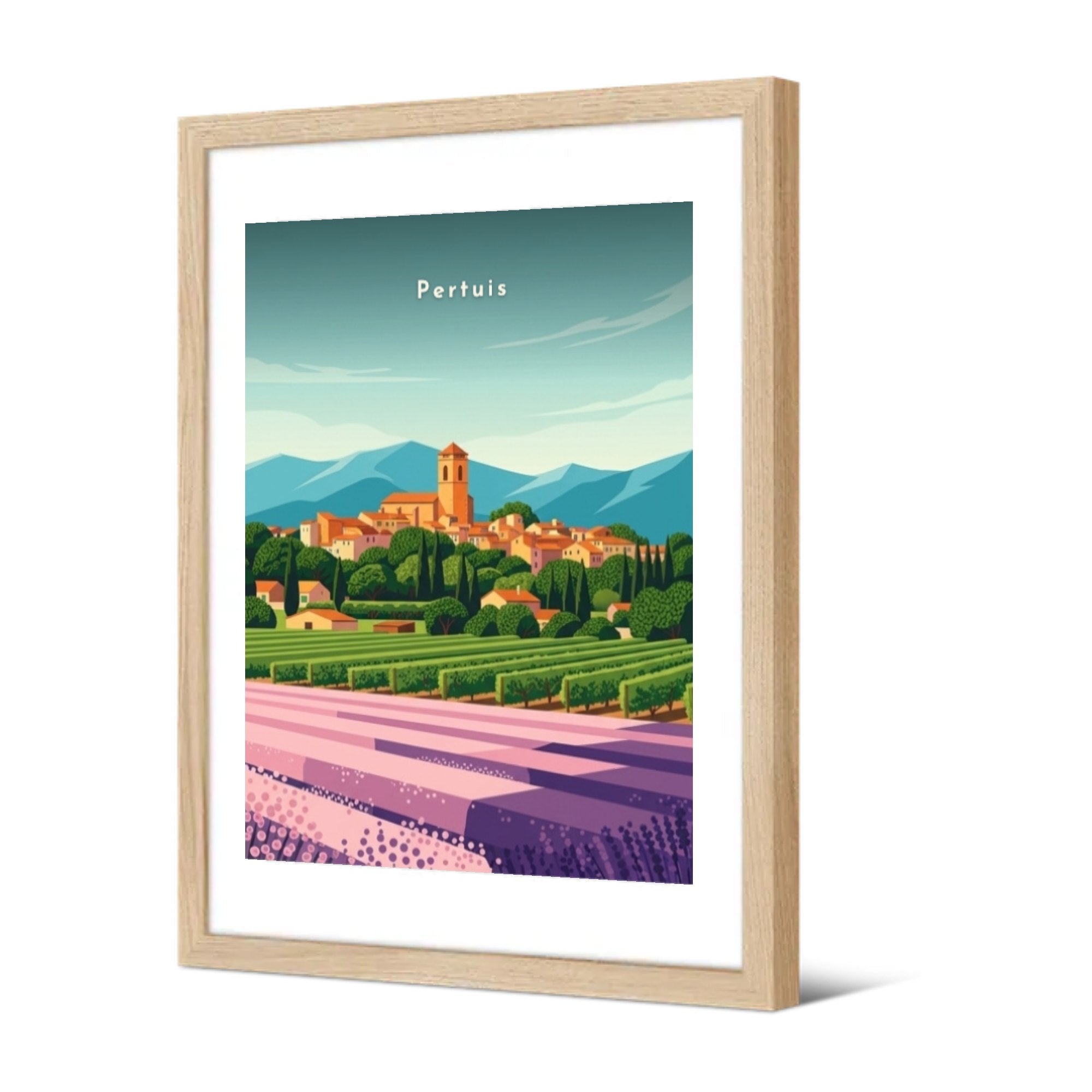 Vue depuis les champs de lavande — Pôdevache, encadrée, vue de trois quarts