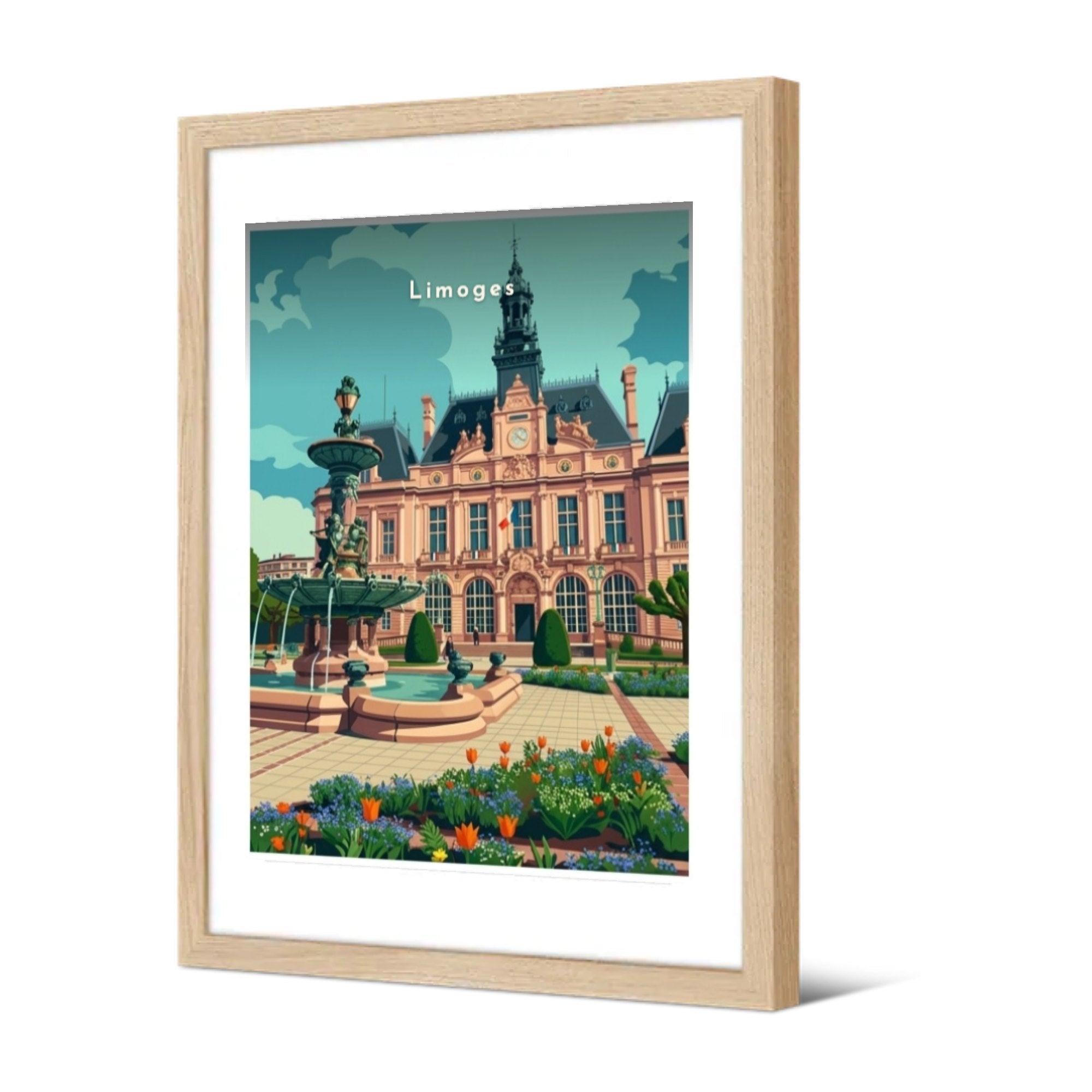 L'Hôtel de Ville et sa fontaine — Pôdevache, encadrée, vue de trois quarts
