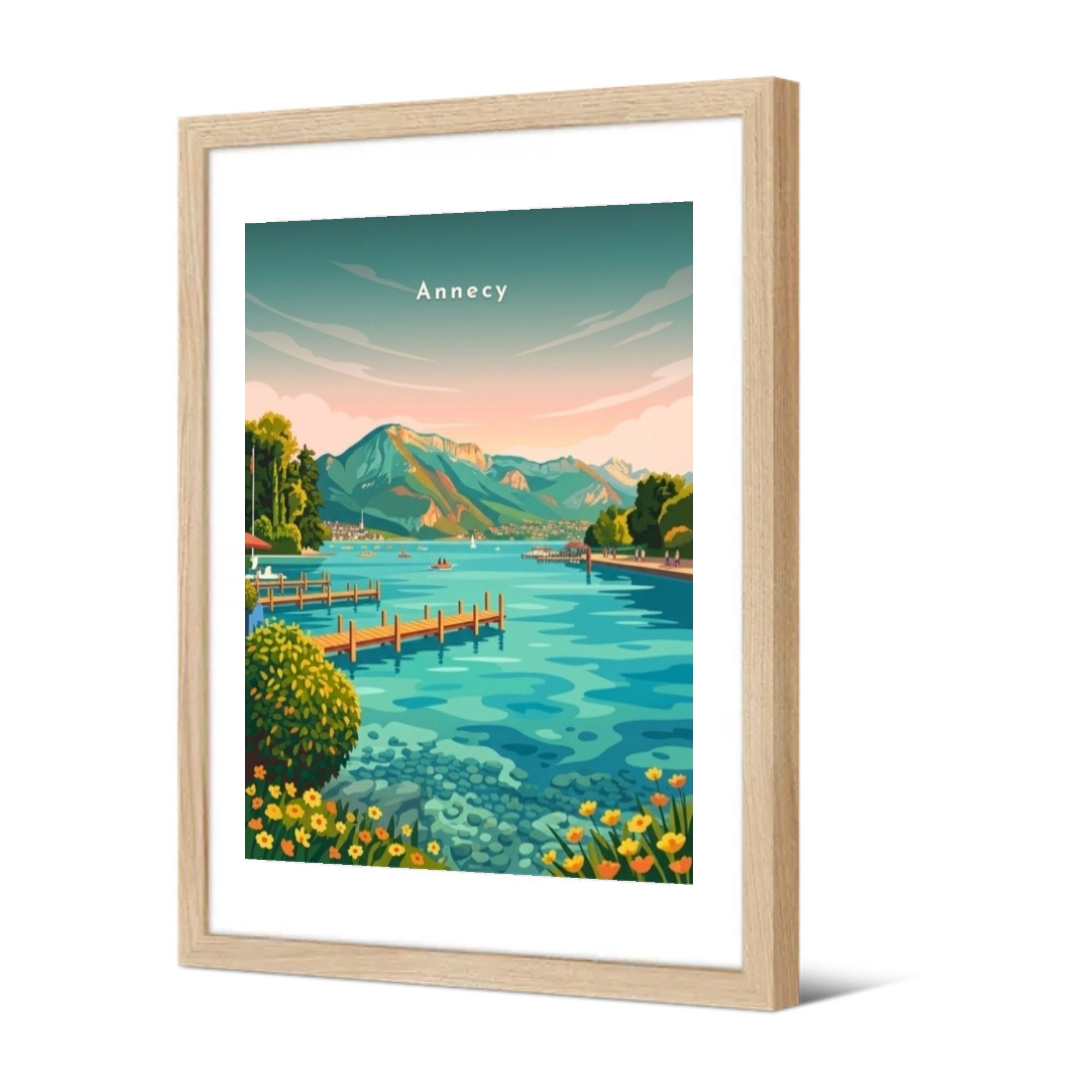 Les pontons du lac — Pôdevache, encadrée, vue de trois quarts