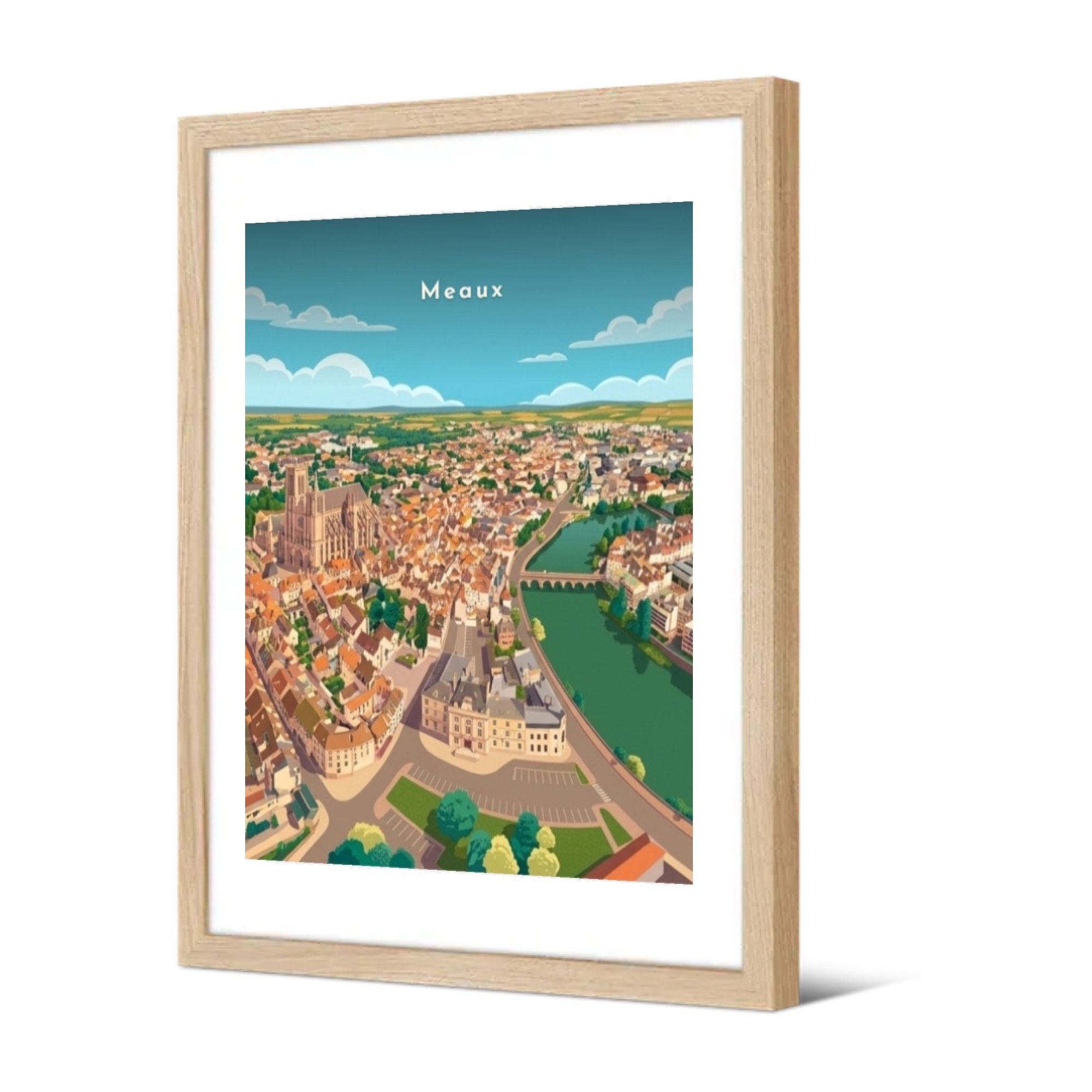 La cathédrale Saint-Étienne et la Marne — Pôdevache, encadrée, vue de trois quarts