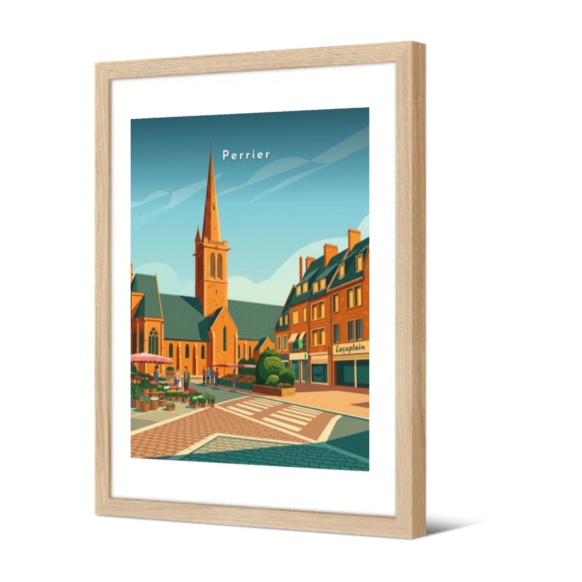 Place de l'église et marché aux fleurs — Pôdevache, encadrée, vue de trois quarts
