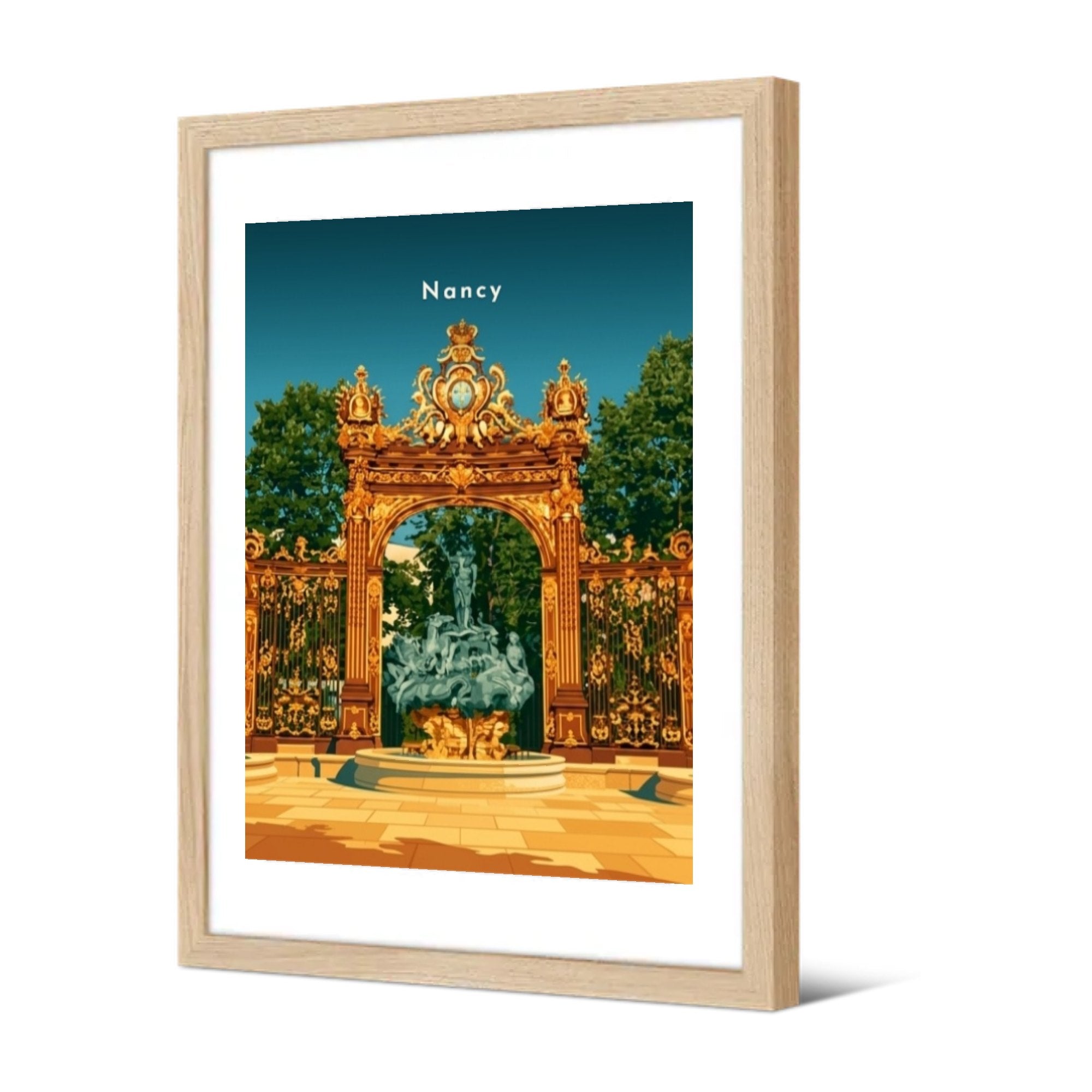 Fontaine de Neptune, place Stanislas — Pôdevache, encadrée, vue de trois quarts