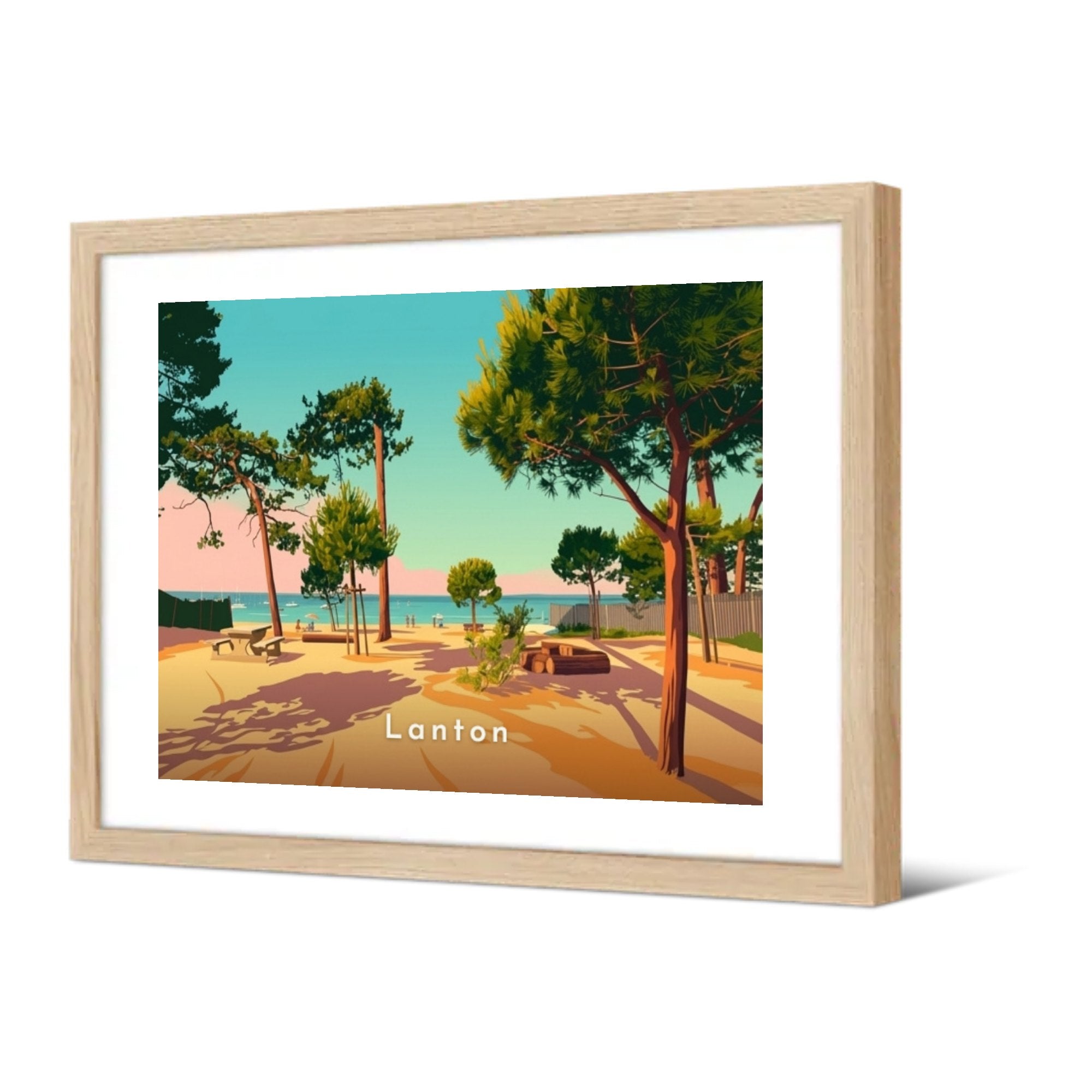 La plage sous les pins — Pôdevache, encadrée, vue de trois quarts