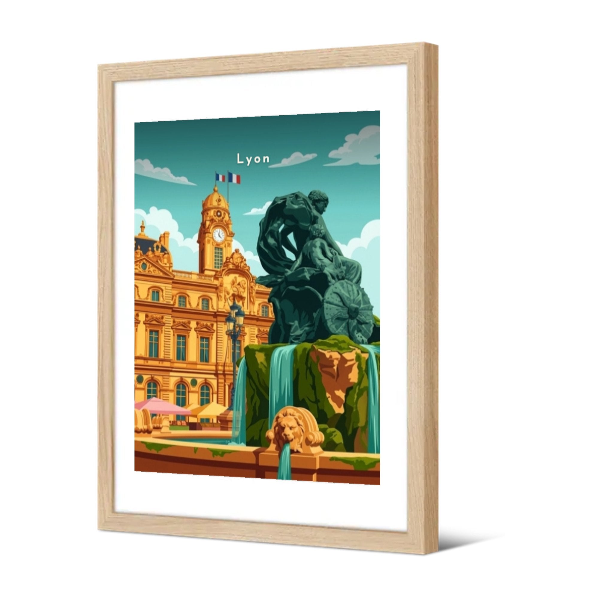 Fontaine Bartholdi, place des Terreaux — Pôdevache, encadrée, vue de trois quarts