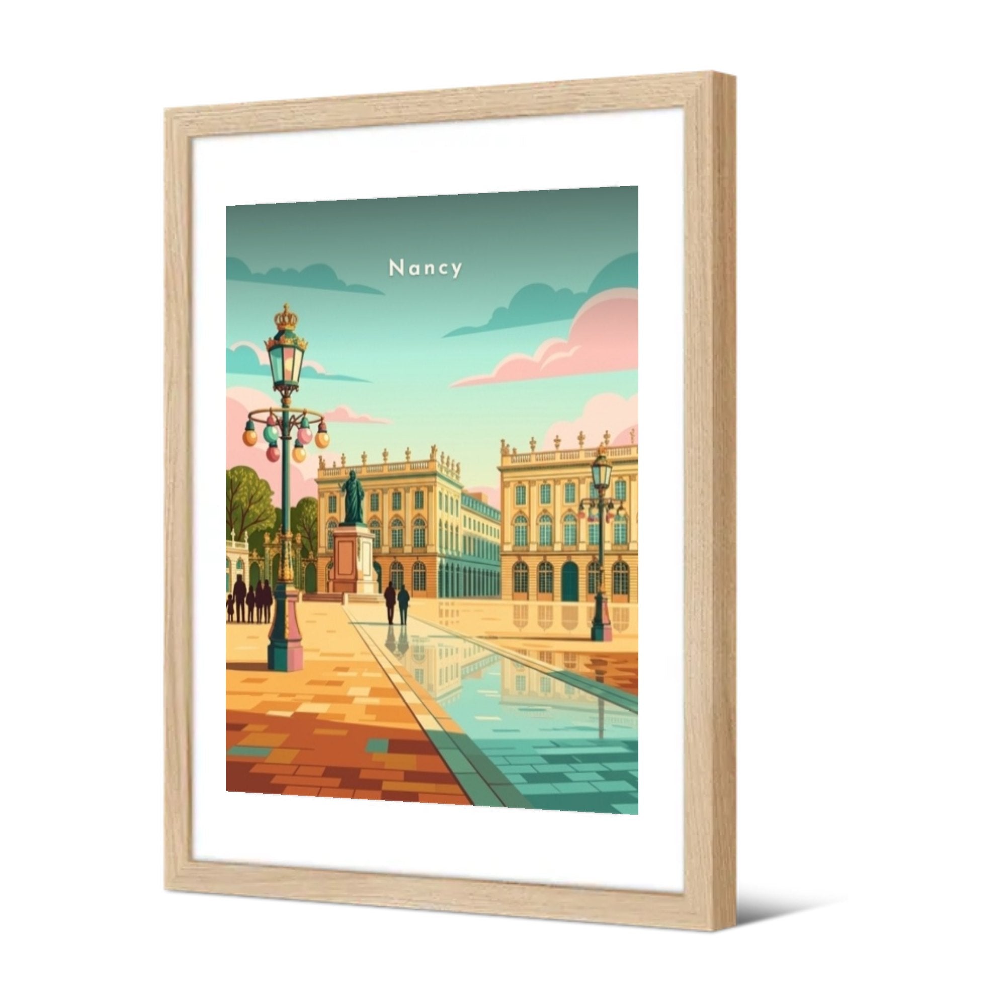 Miroir d'eau sur la place Stanislas — Pôdevache, encadrée, vue de trois quarts