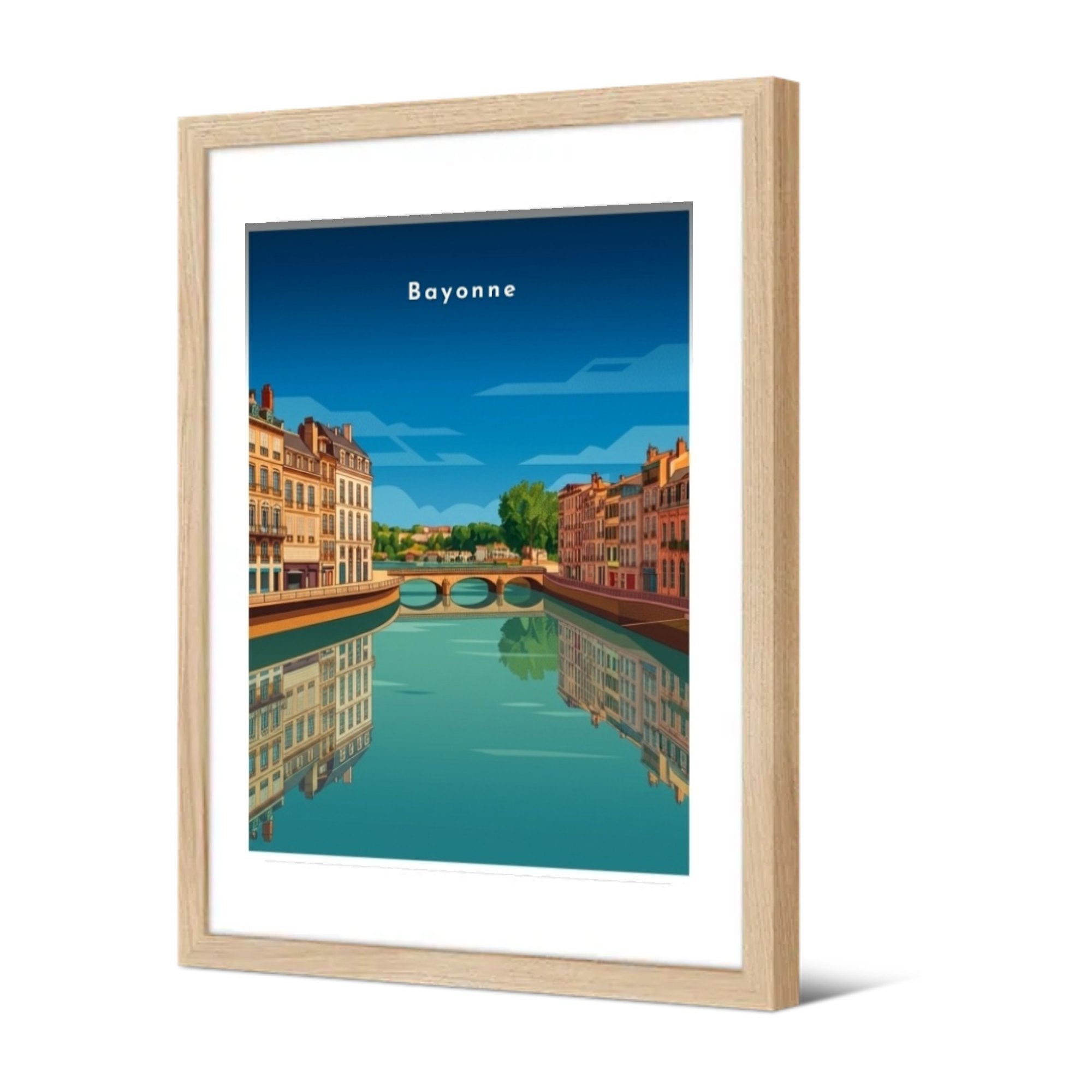 Les quais de la Nive et leurs reflets — Pôdevache, encadrée, vue de trois quarts