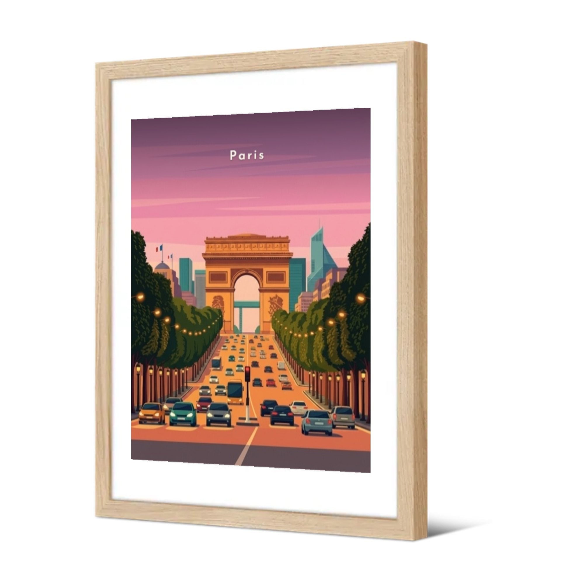 L'Arc de Triomphe au crépuscule — Pôdevache, encadrée, vue de trois quarts