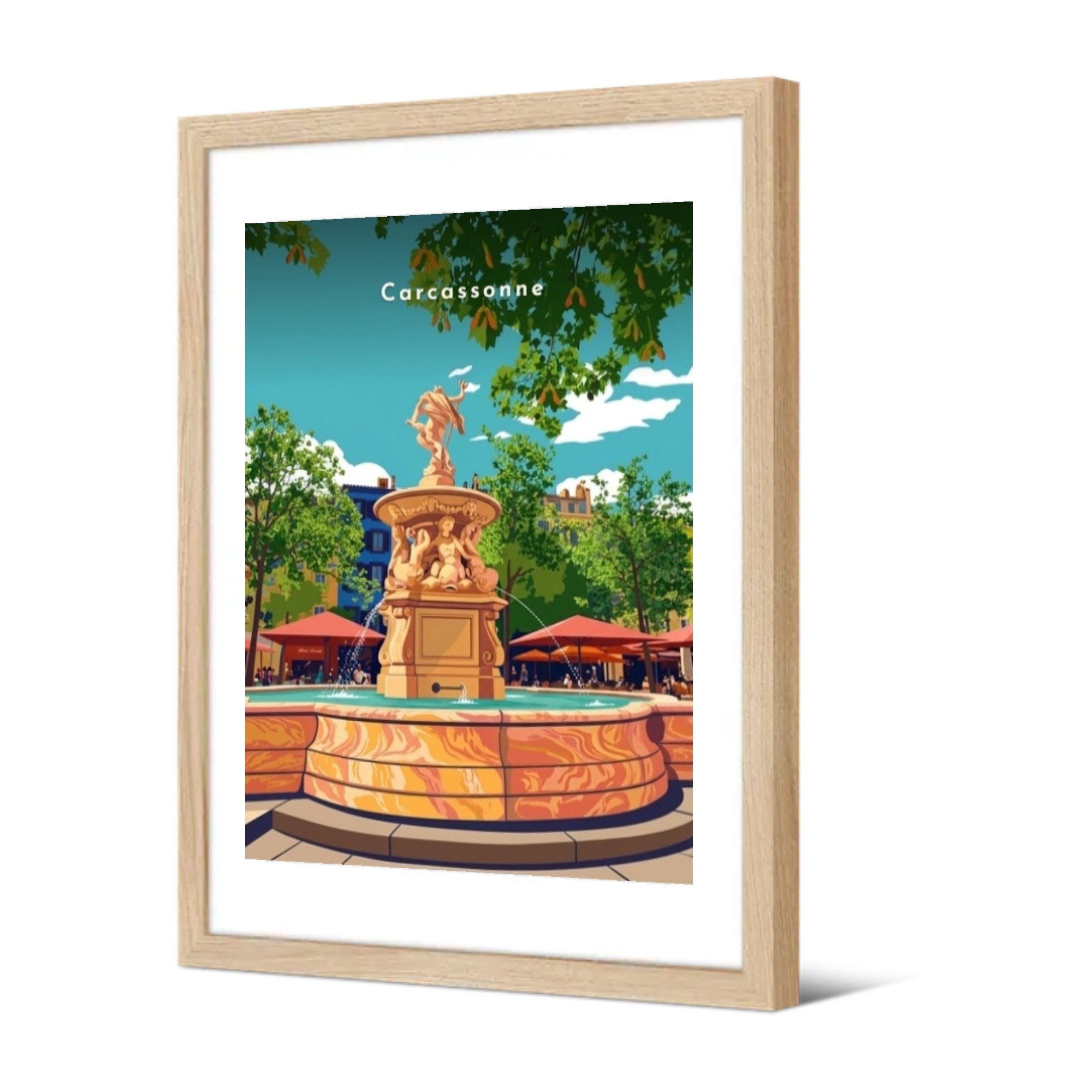 Fontaine de Neptune, place Carnot — Pôdevache, encadrée, vue de trois quarts