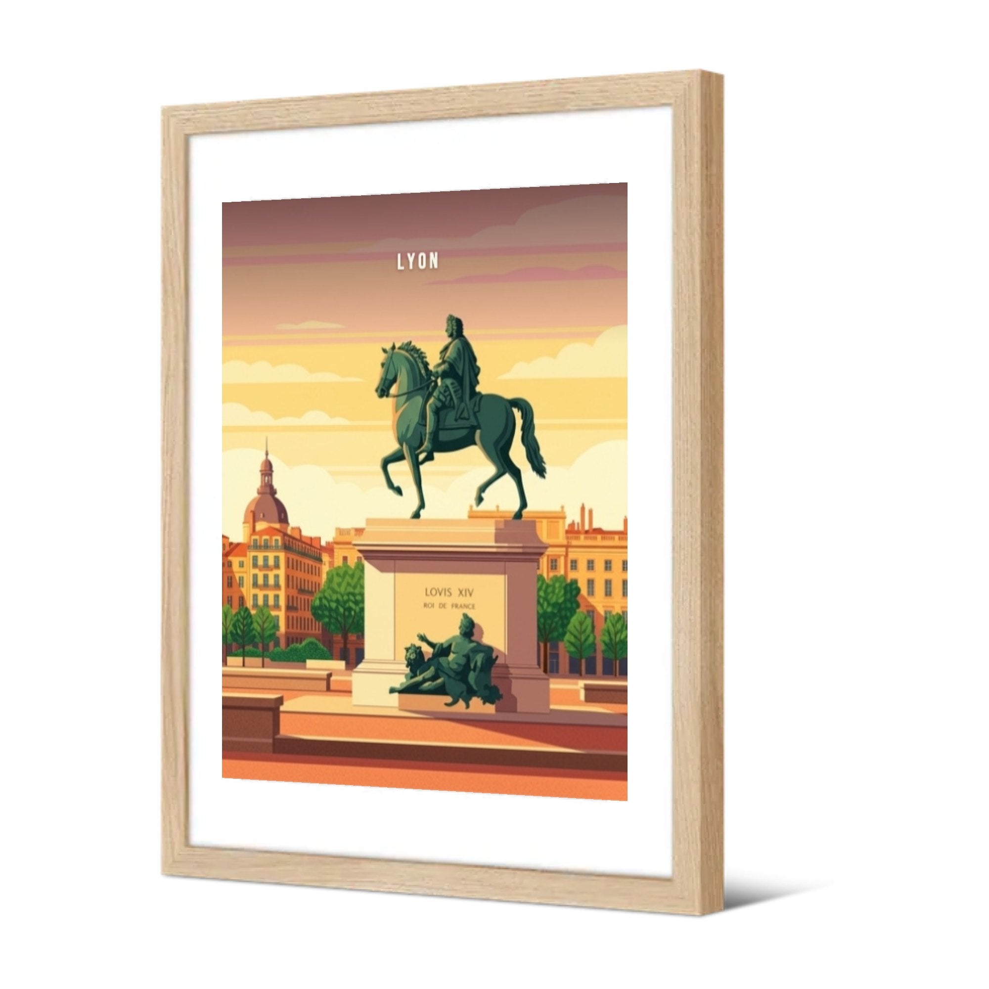 Statue de Louis XIV, place Bellecour — Pôdevache, encadrée, vue de trois quarts