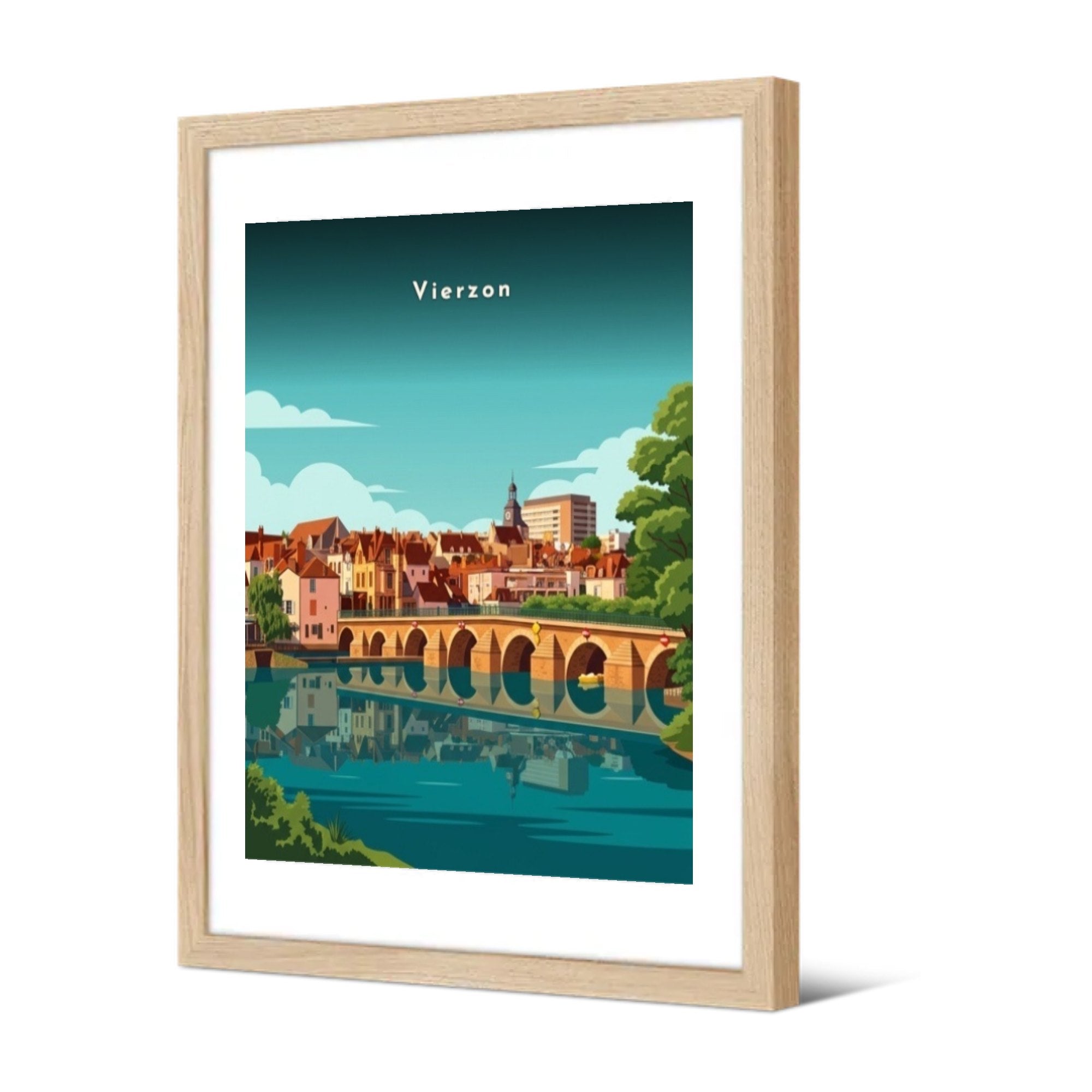 Le pont à arches et ses reflets — Pôdevache, encadrée, vue de trois quarts