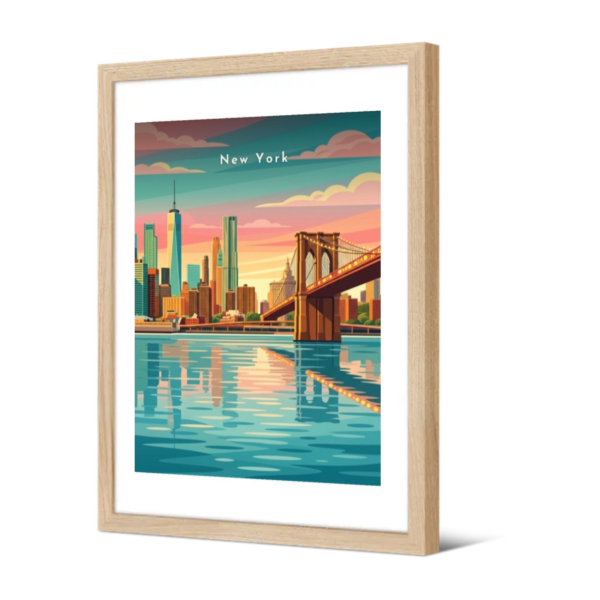 Le pont de Brooklyn et Lower Manhattan — Pôdevache, encadrée, vue de trois quarts