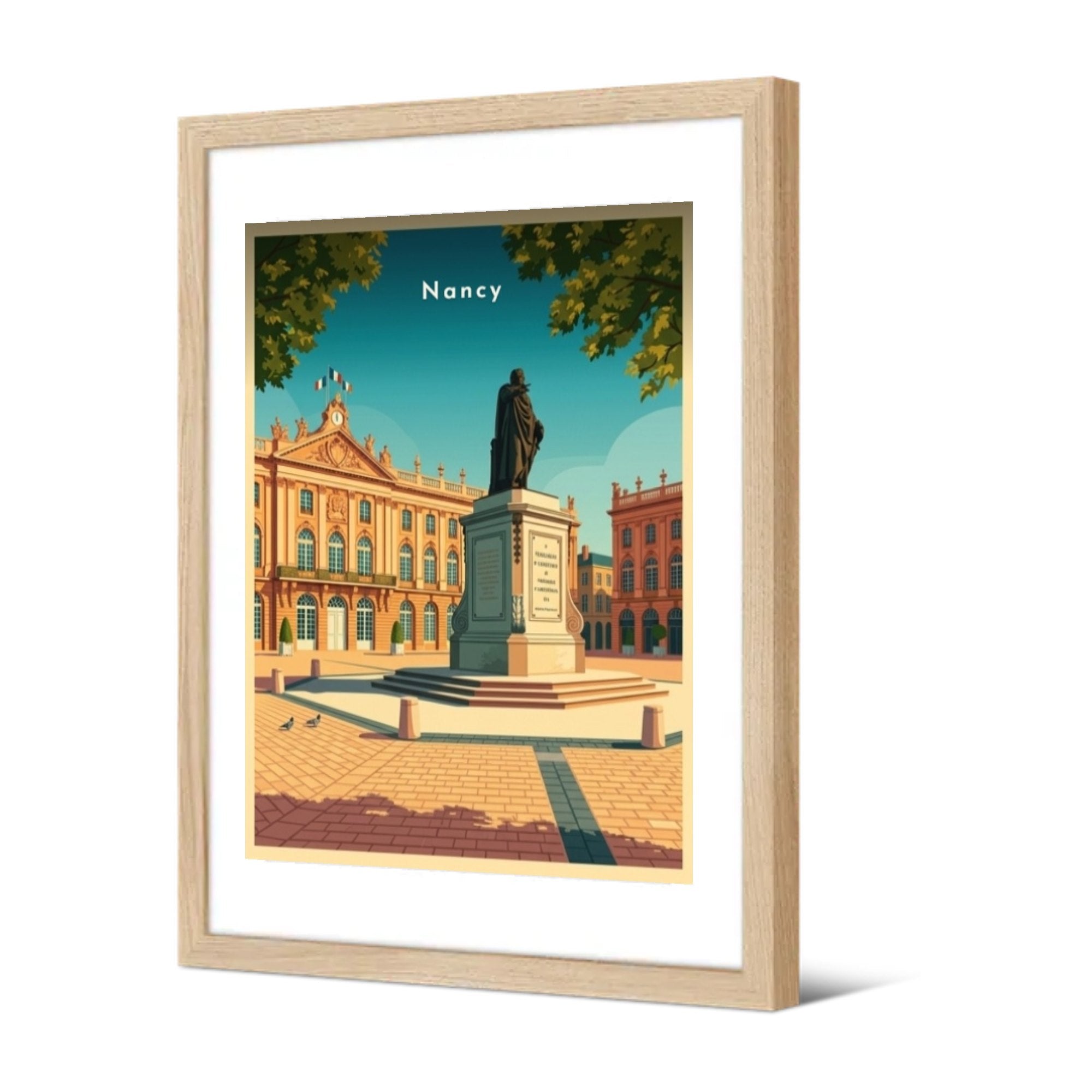 Statue de Stanislas et Hôtel de Ville — Pôdevache, encadrée, vue de trois quarts