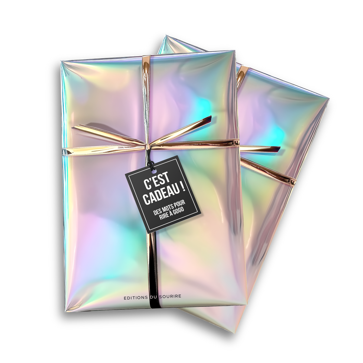 Livre C'est cadeau ! des Éditions du Sourire, emballé dans son papier holographique