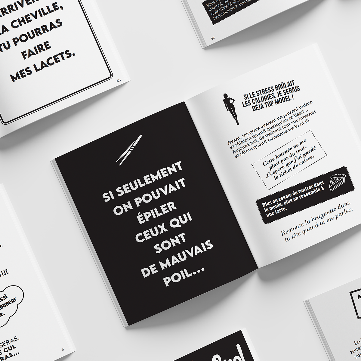 Pages intérieures du livre C'est cadeau ! : des phrases drôles en noir et blanc