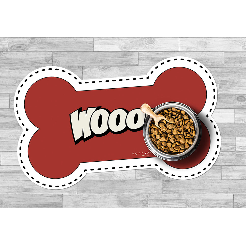 Tapis gamelle vinyle Wooof en forme d'os - Chien