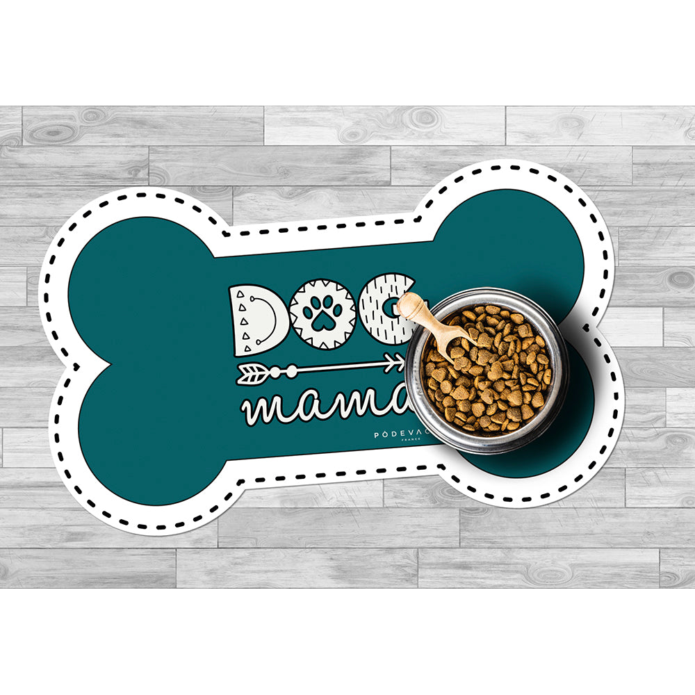 Tapis gamelle vinyle Dog Mama en forme d'os - Chien