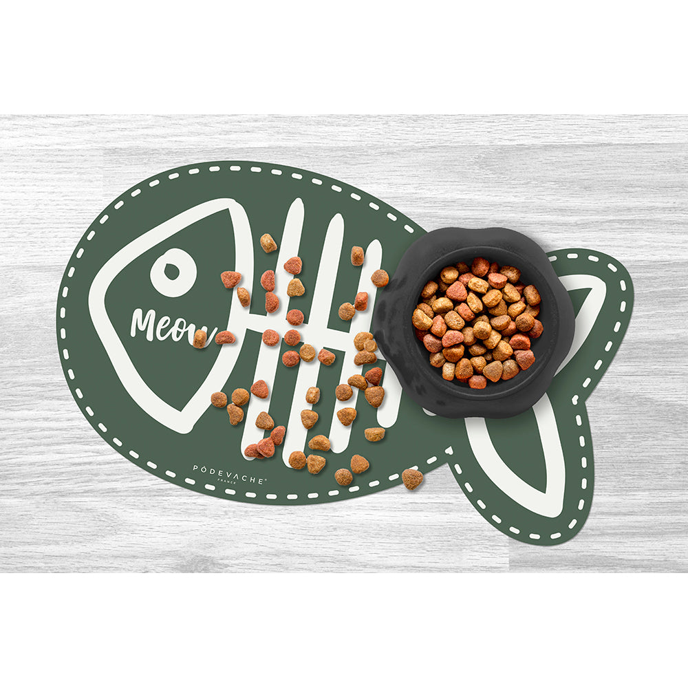 Tapis gamelle vinyle Meow en forme de poisson - Chat