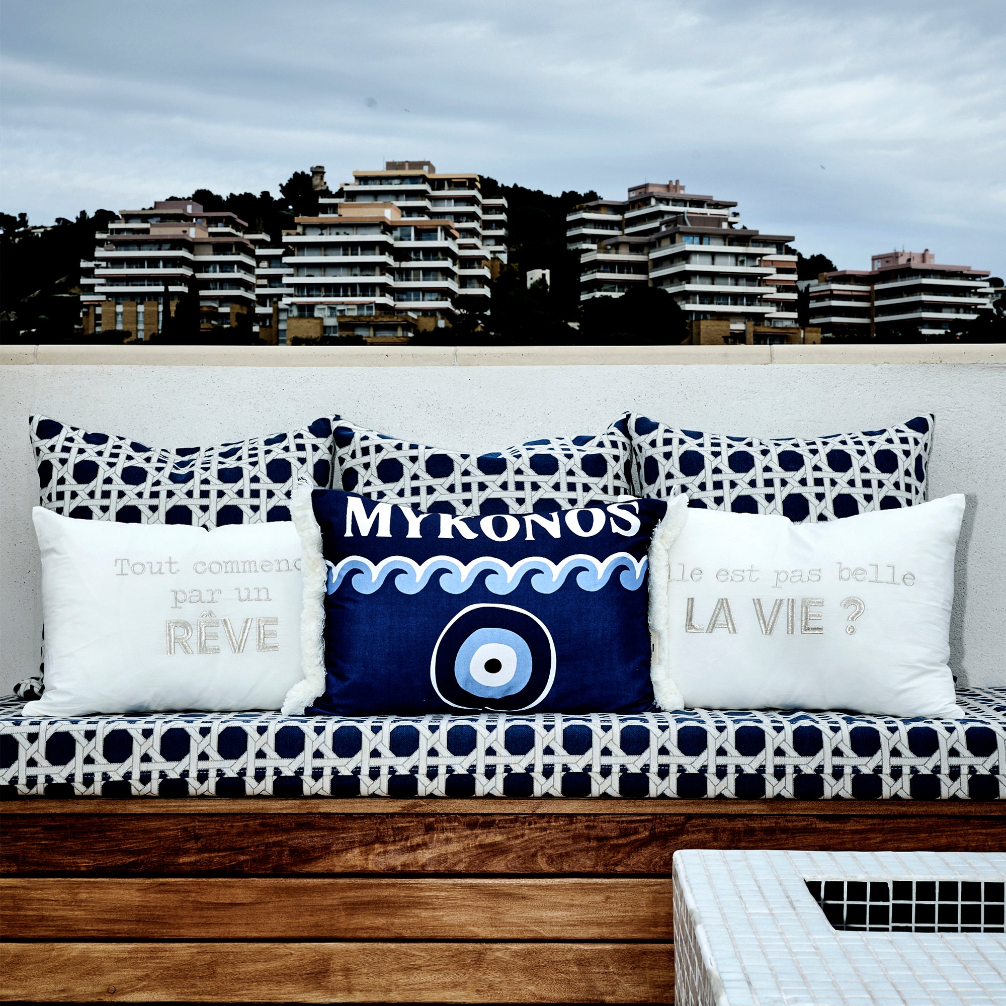 Coussin extérieur frangé Mykonos
