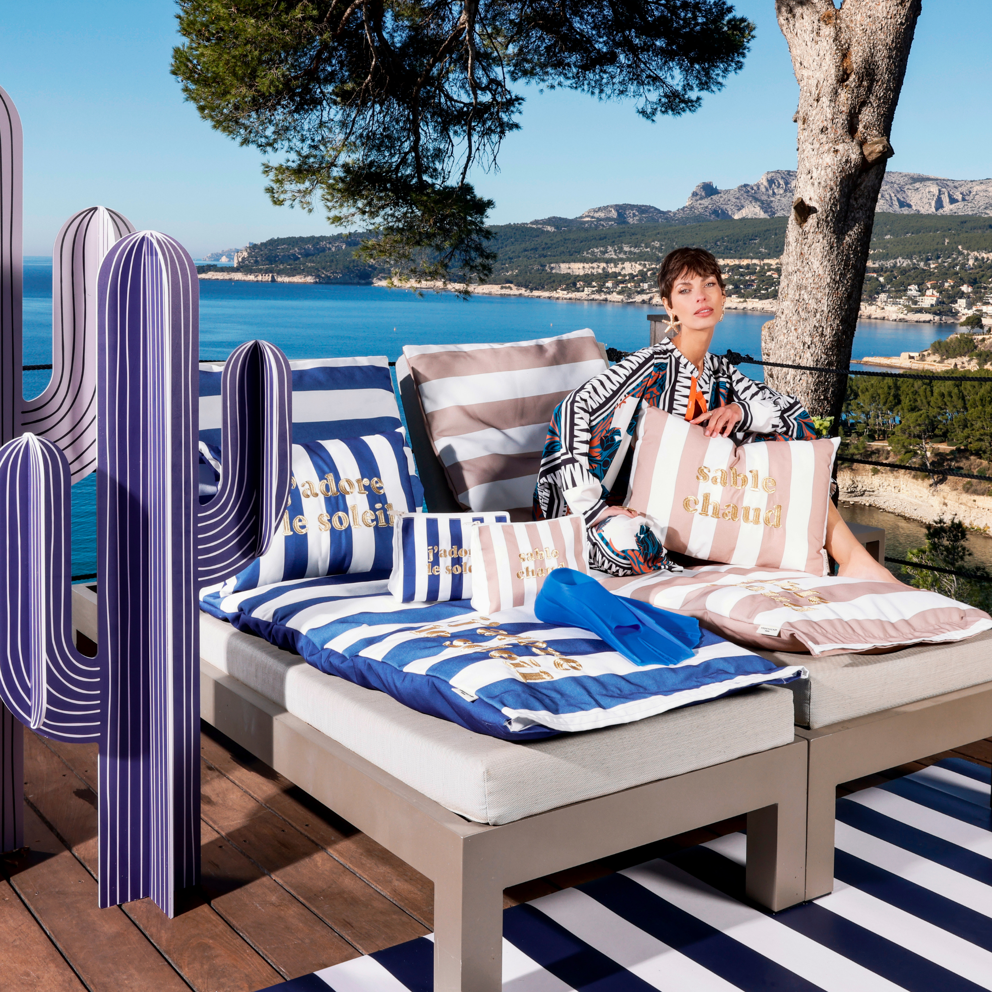 Matelas bain de soleil brodé Sable Chaud