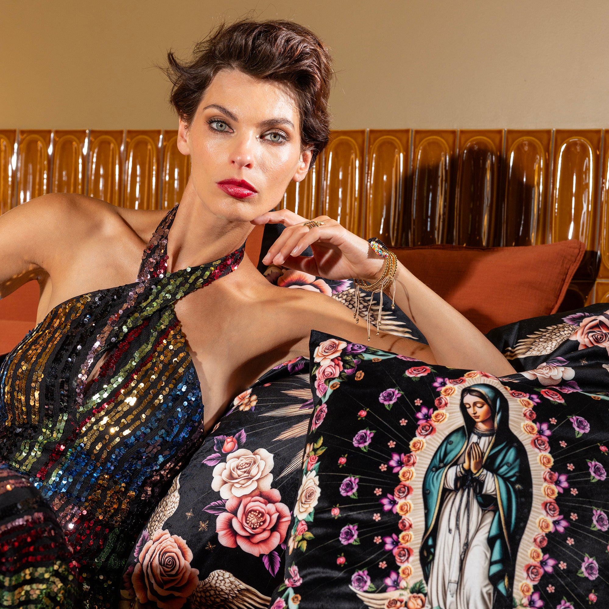 Coussin Velours Ex Voto Livourne