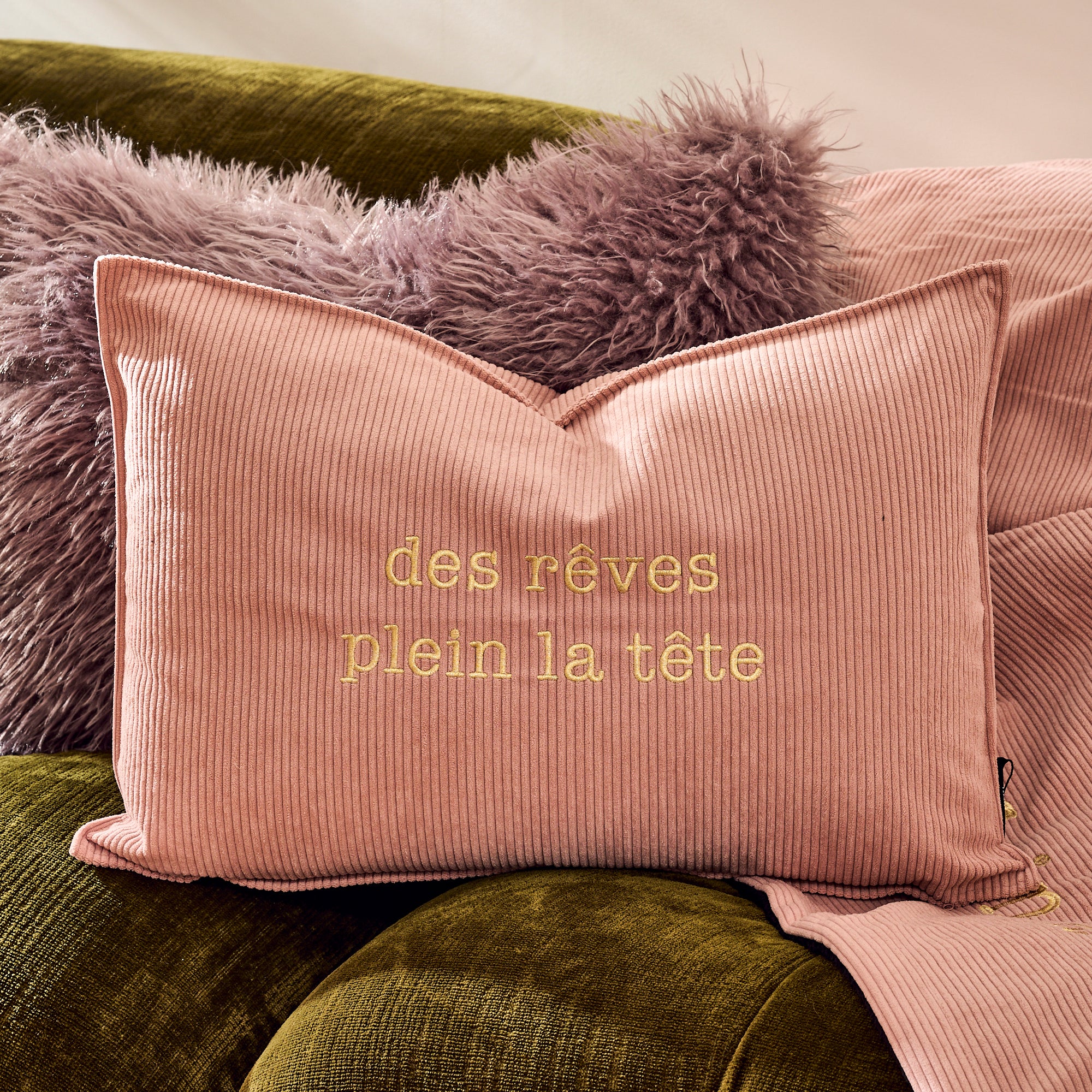 Coussin velours brodé Rêves