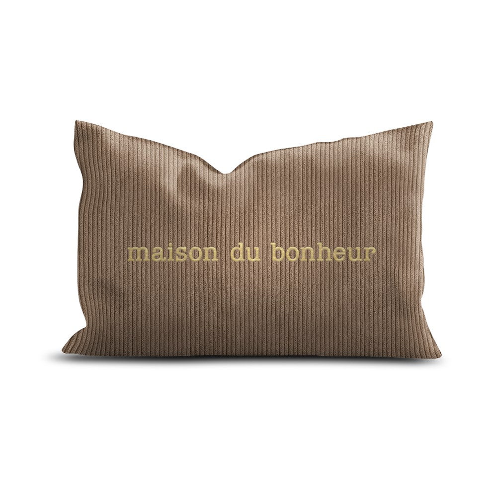 Coussin velours brodé Maison du Bonheur