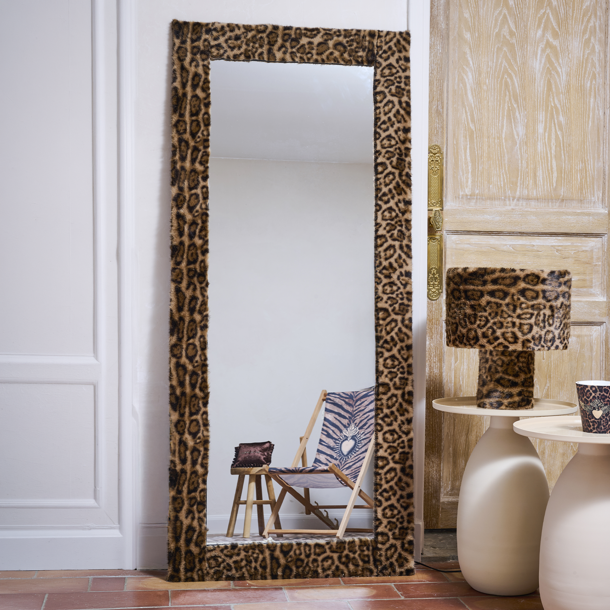 Miroir en fausse fourrure Léopard