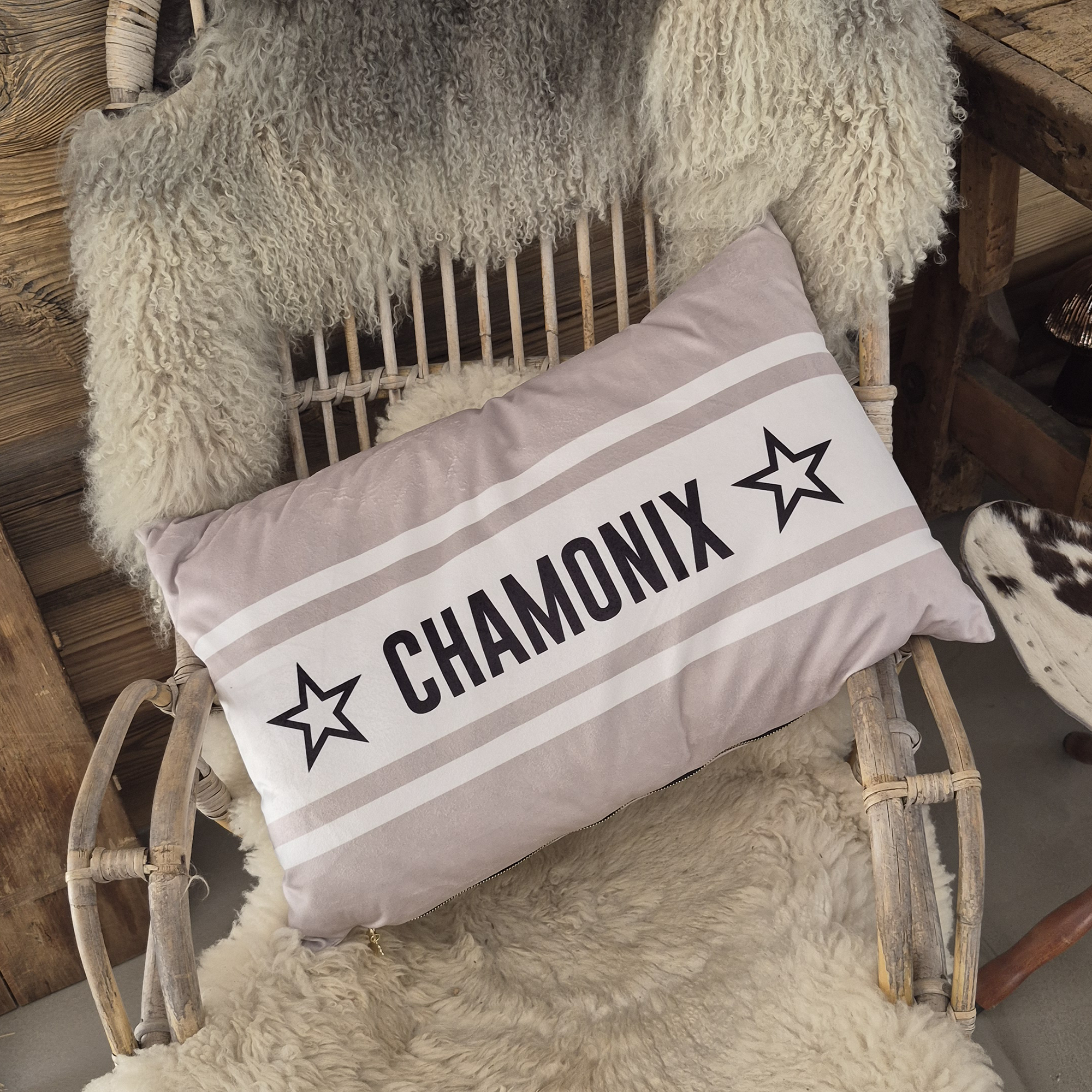 Coussin Velours Personnalisé Montagne Ampezzo Beige