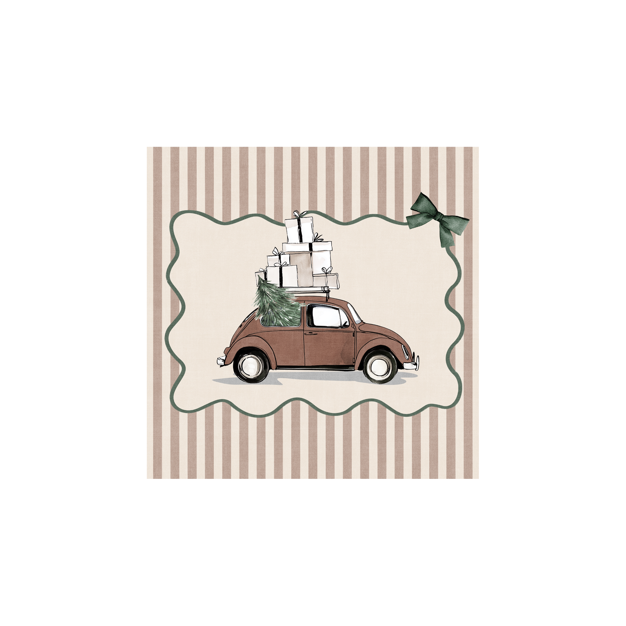 Lot De 6 Dessous De Verre Vinyle Noël Beige Voiture