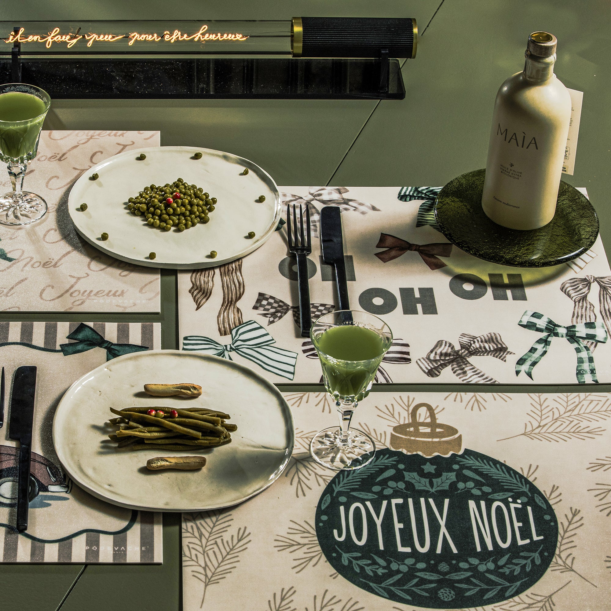 Set De Table Vinyle Noël Beige Oh Oh Oh