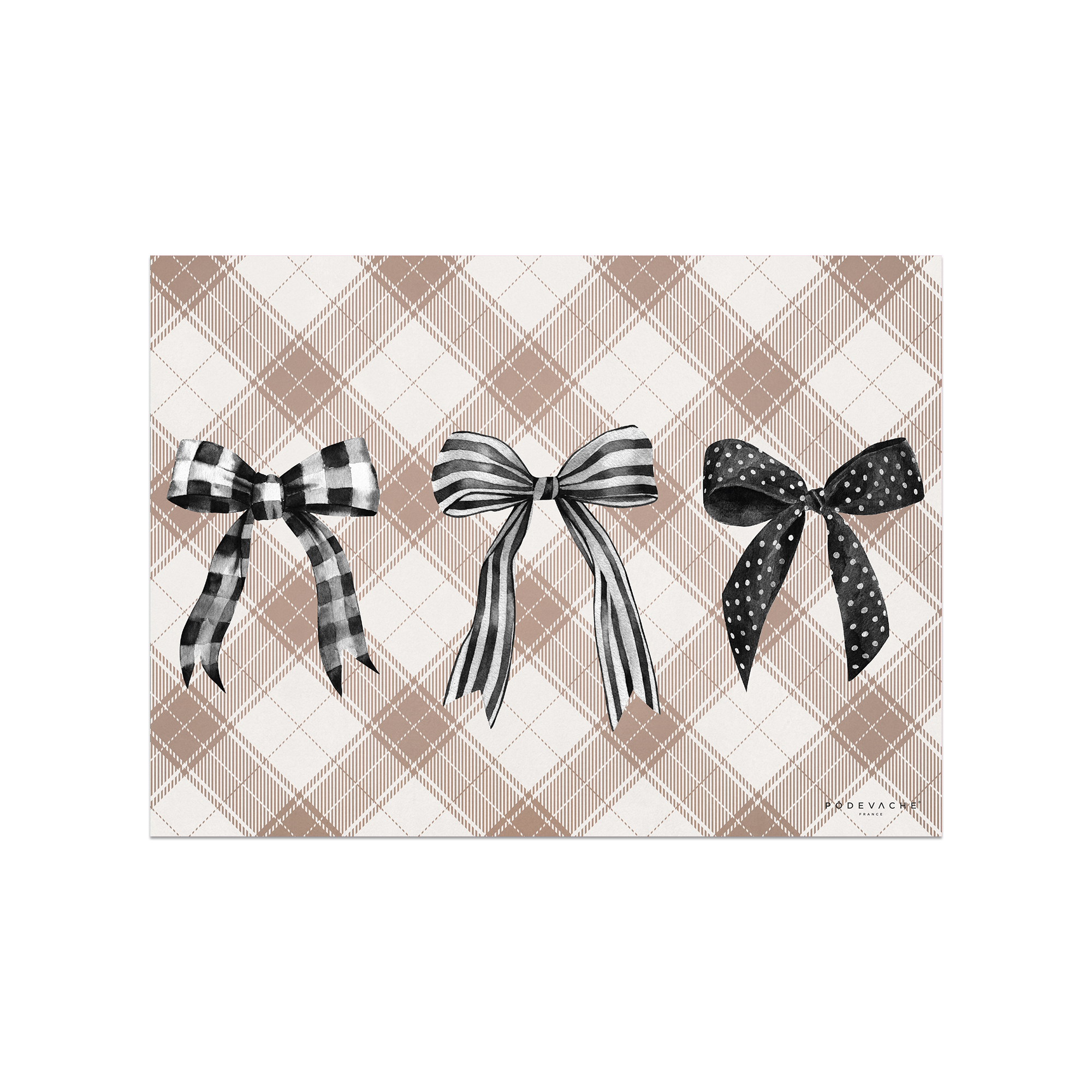 Set De Table Vinyle Noël Beige Noeuds Tartan