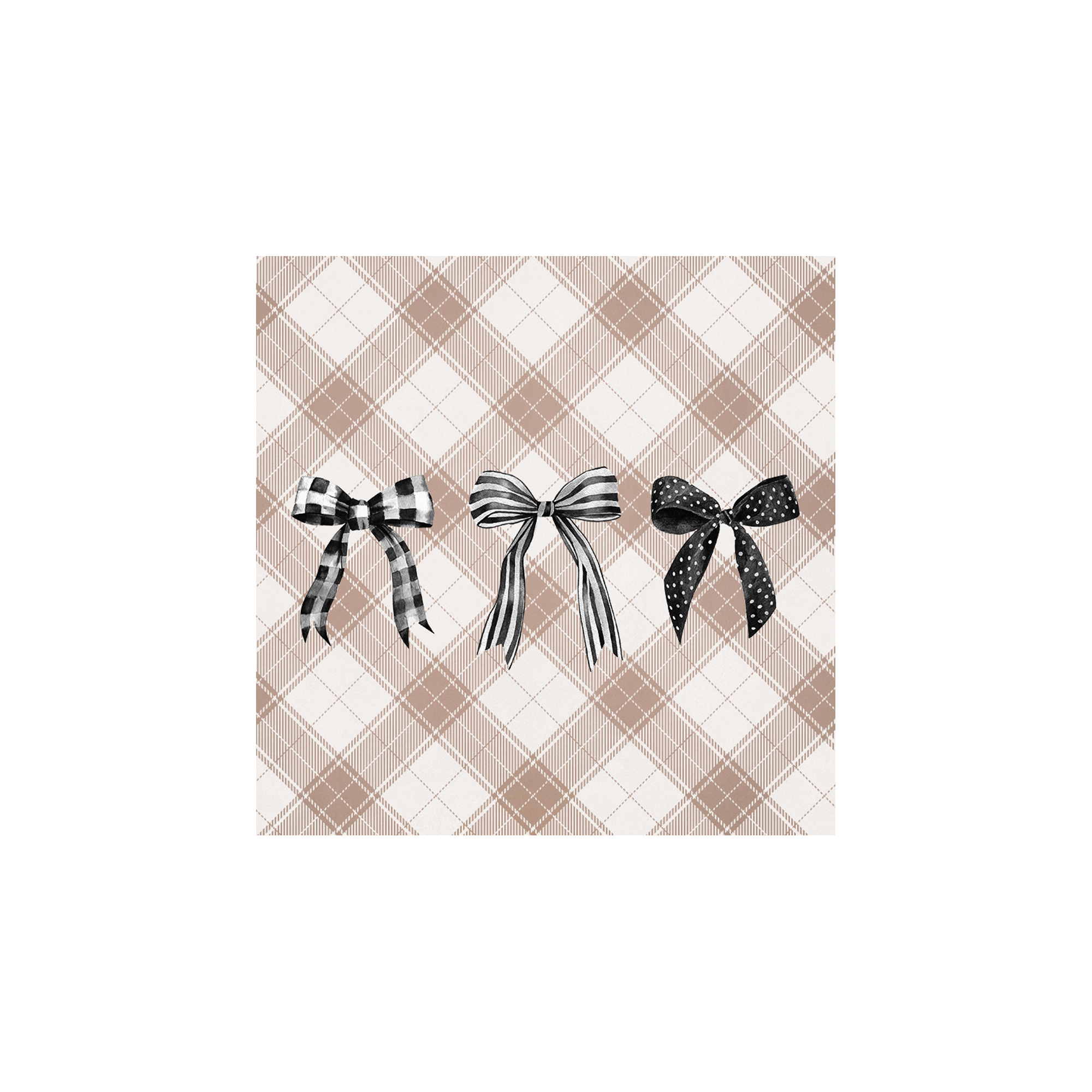 Lot De 6 Dessous De Verre Vinyle Noël Beige Noeuds Tartan