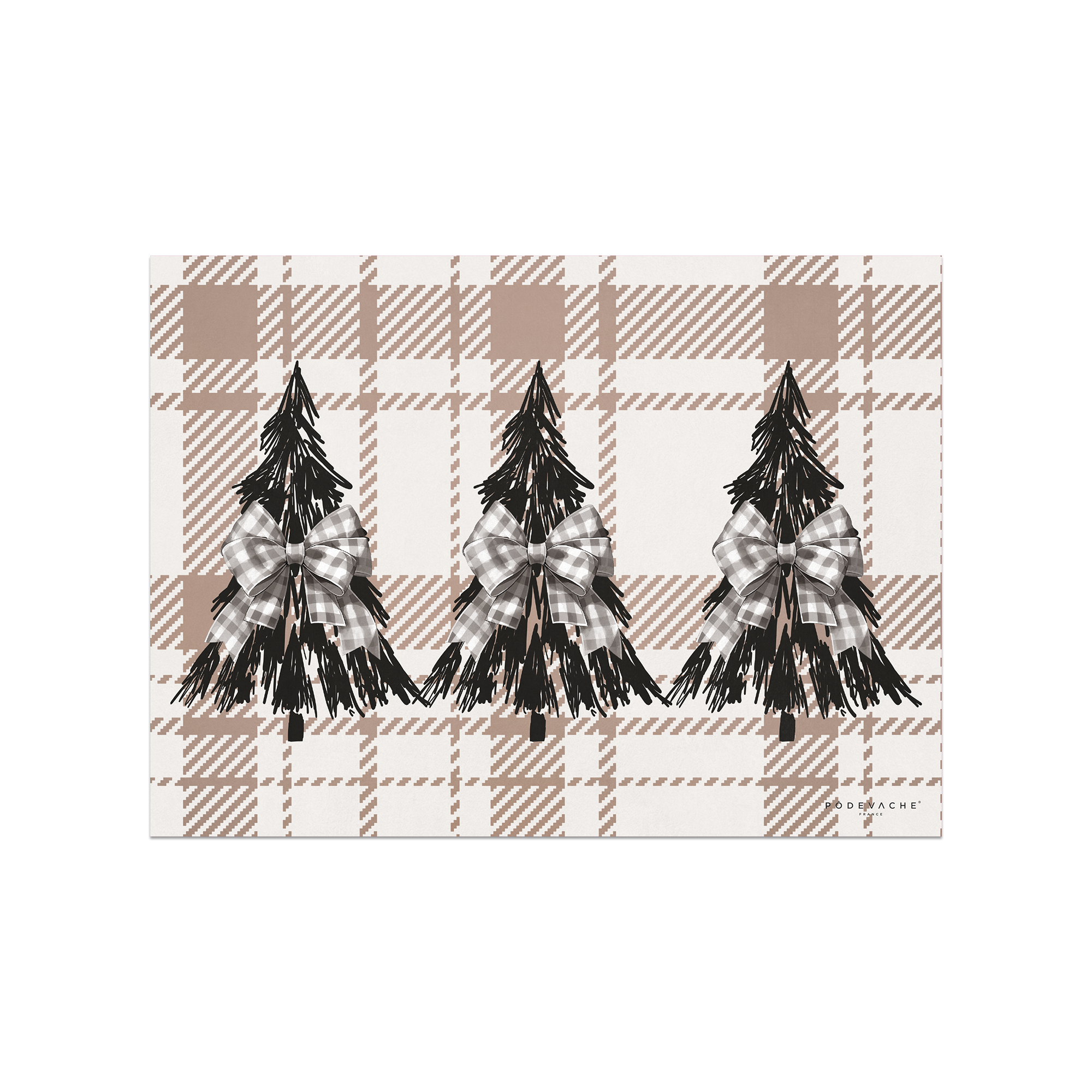 Set De Table Vinyle Noël Beige Sapins Tartan