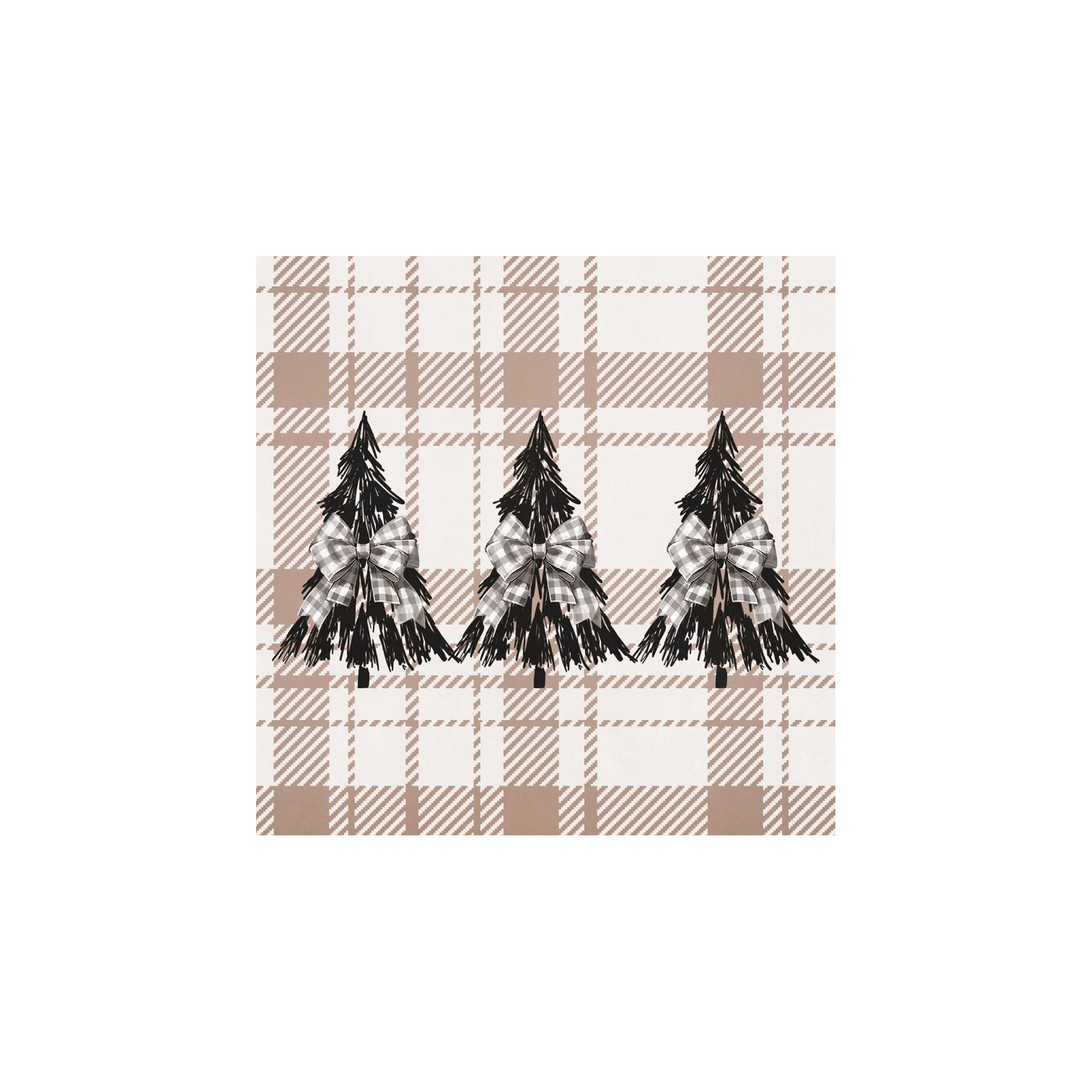 Lot De 6 Dessous De Verre Vinyle Noël Beige Sapins Tartan