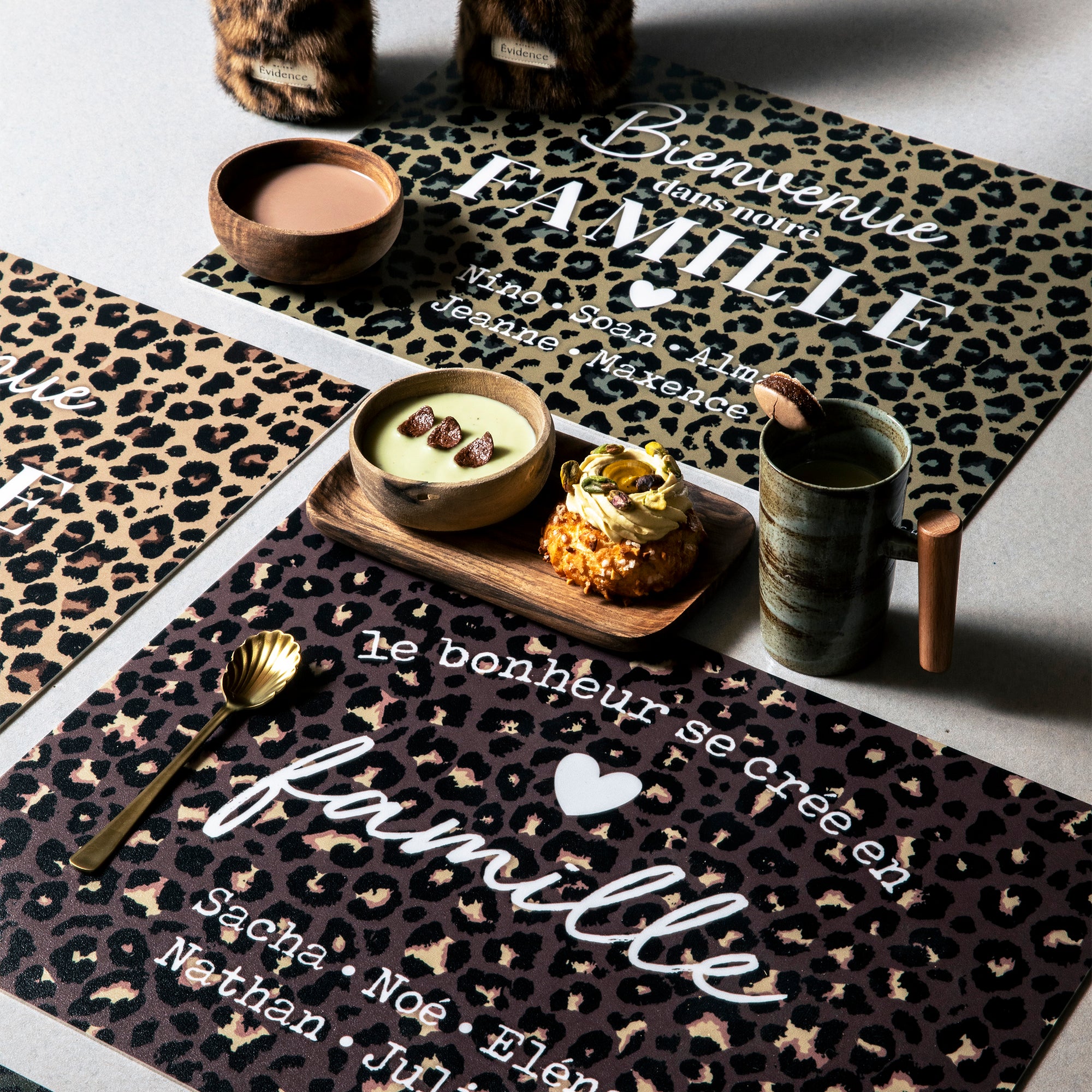 Set de table vinyle personnalisé Bonheur Famille Marron