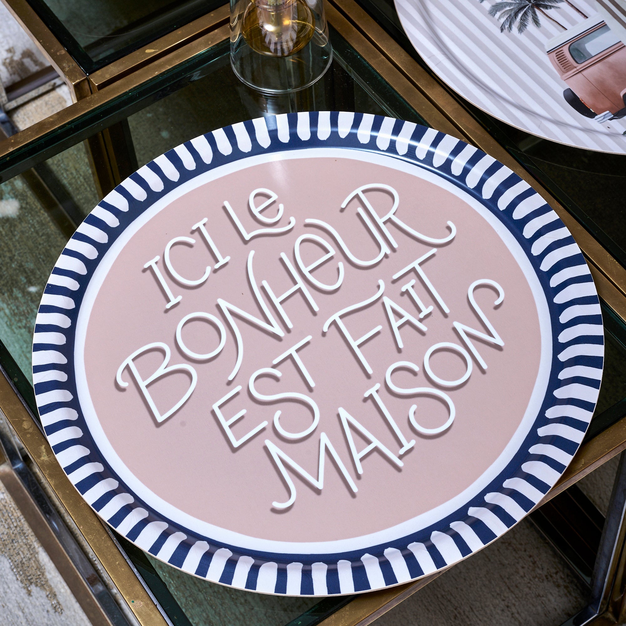 Plateau en bois rond Bonheur fait Maison