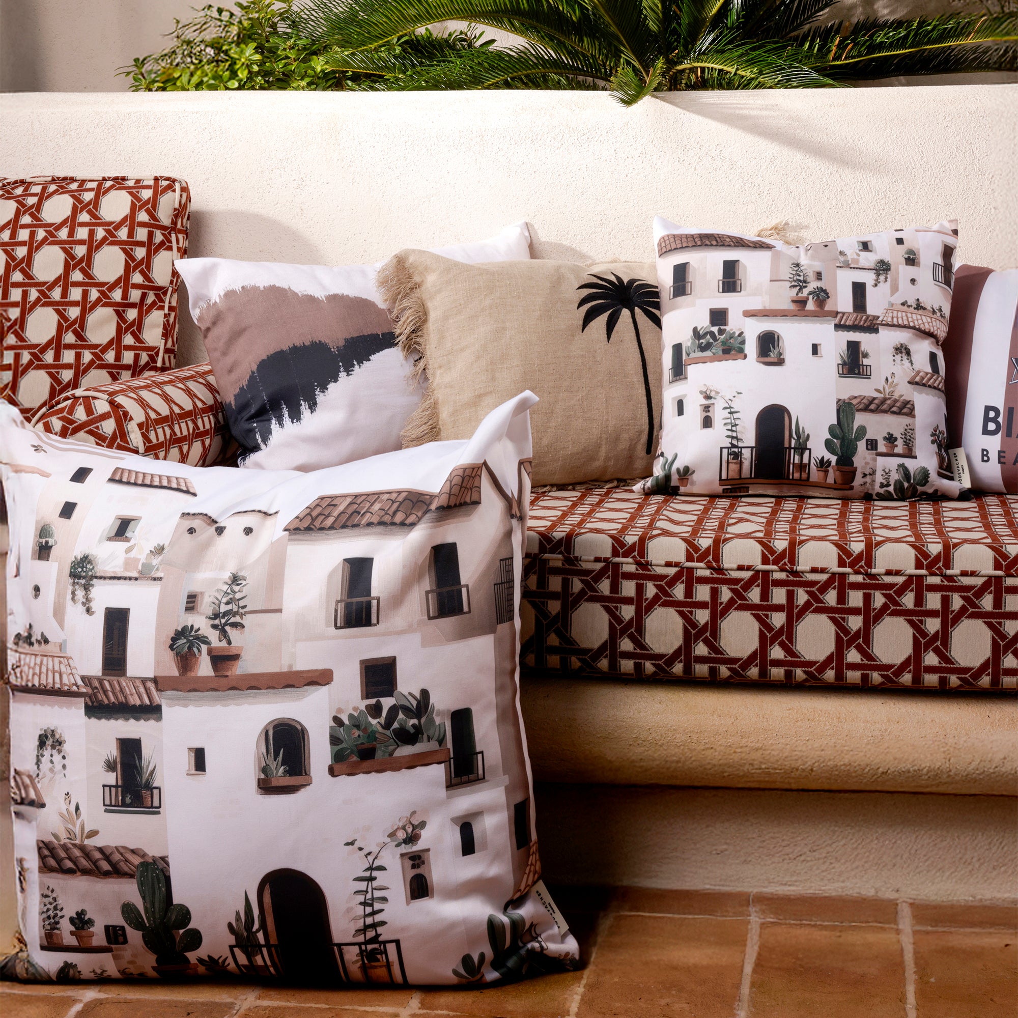 Coussin extérieur brodé Palmier