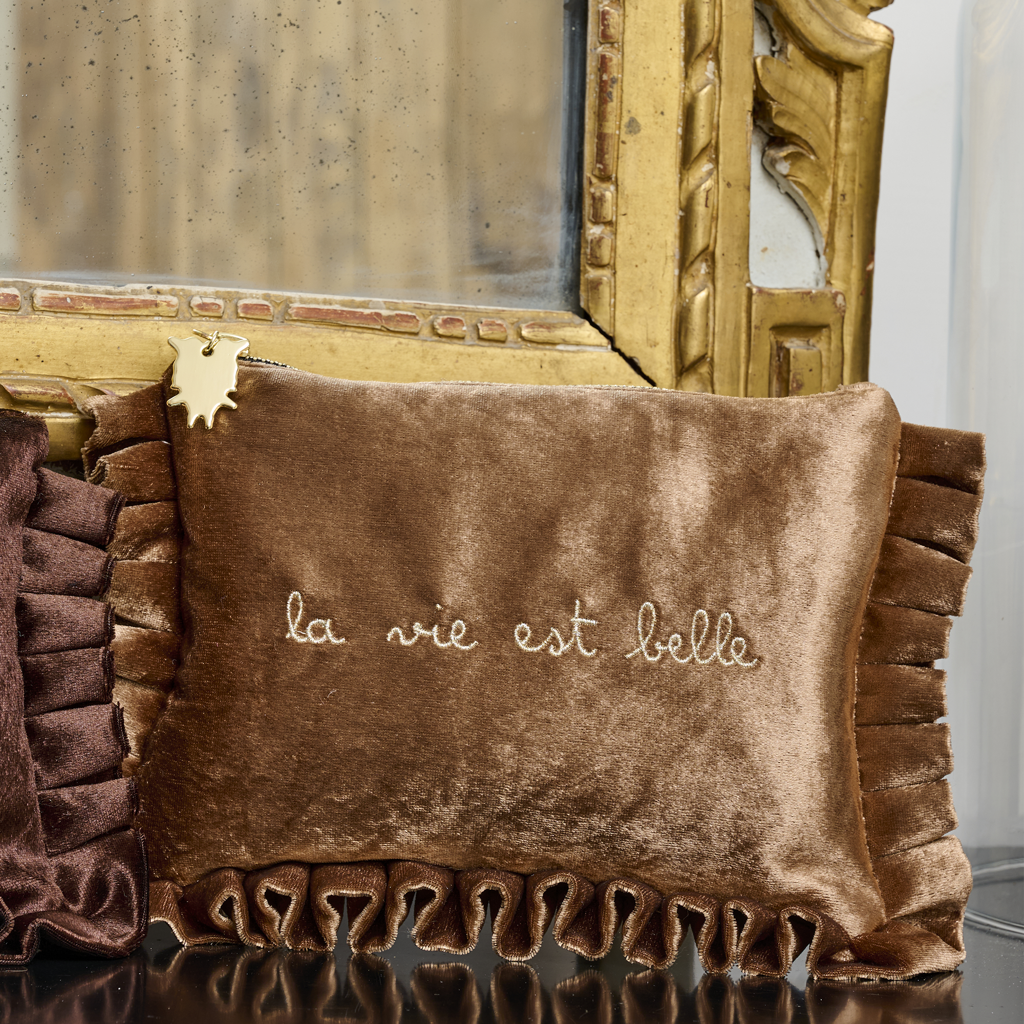 Pochette velours satiné brodé Salford