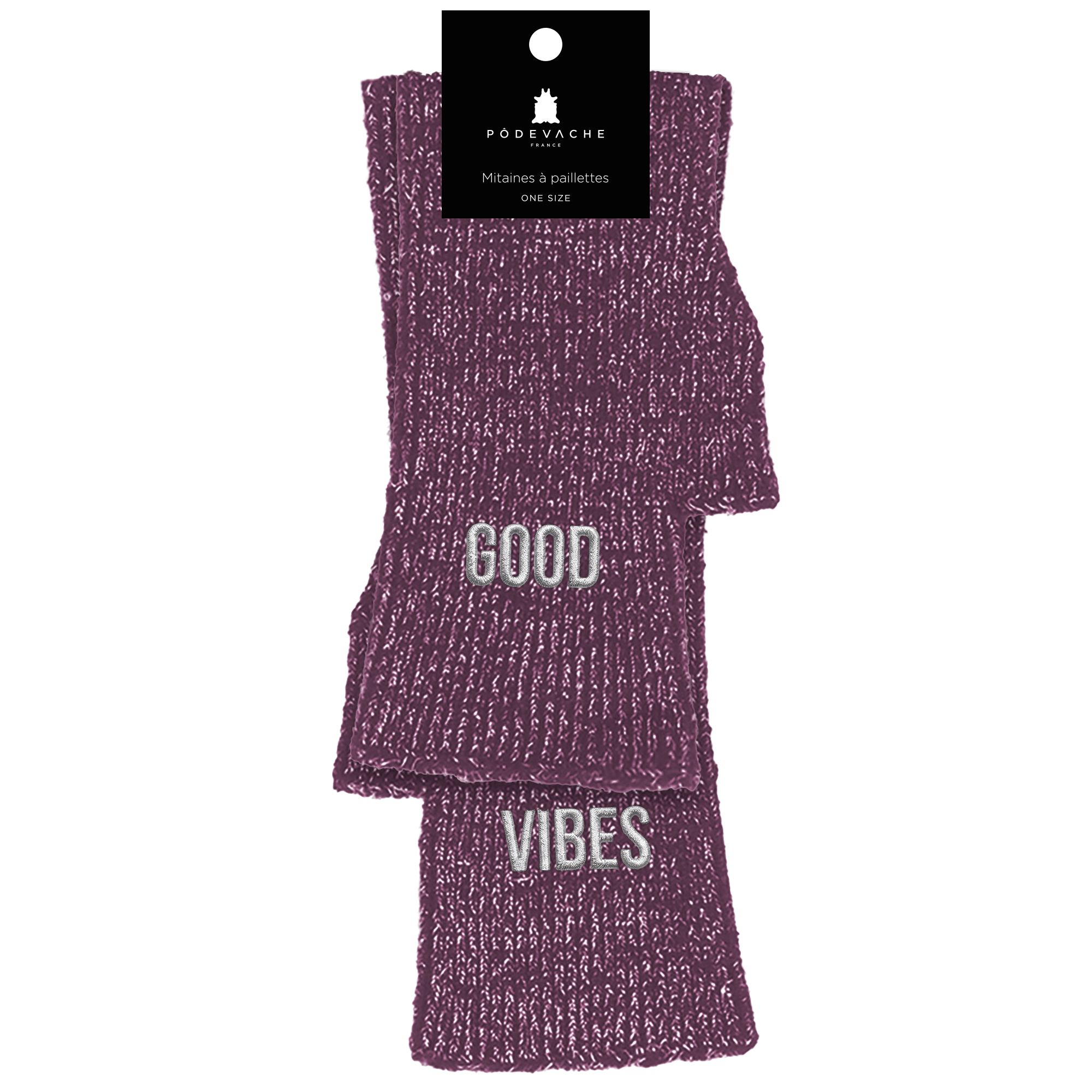 Mitaines paillettes à message Good Vibes