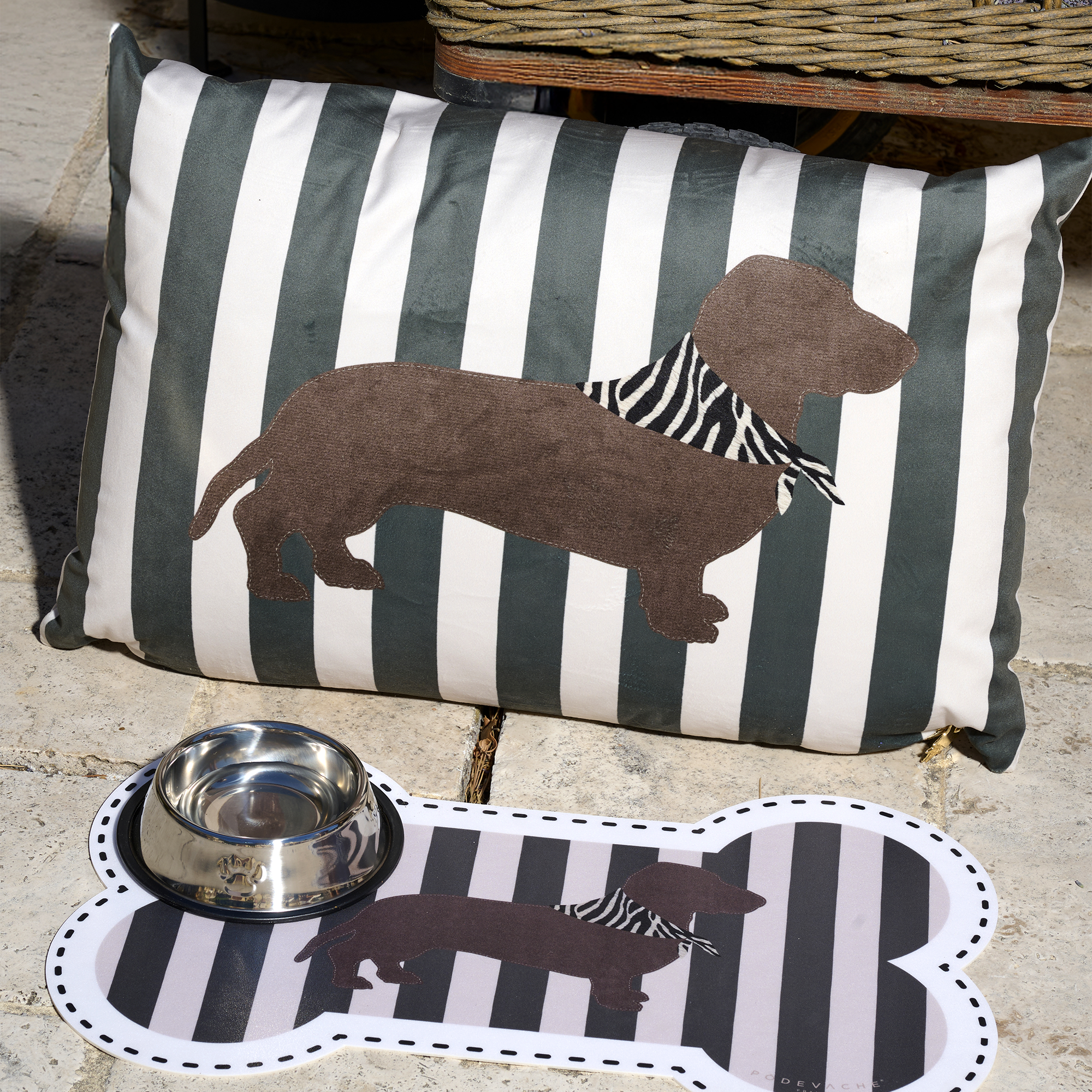 Coussin velours Stripes Teckel
