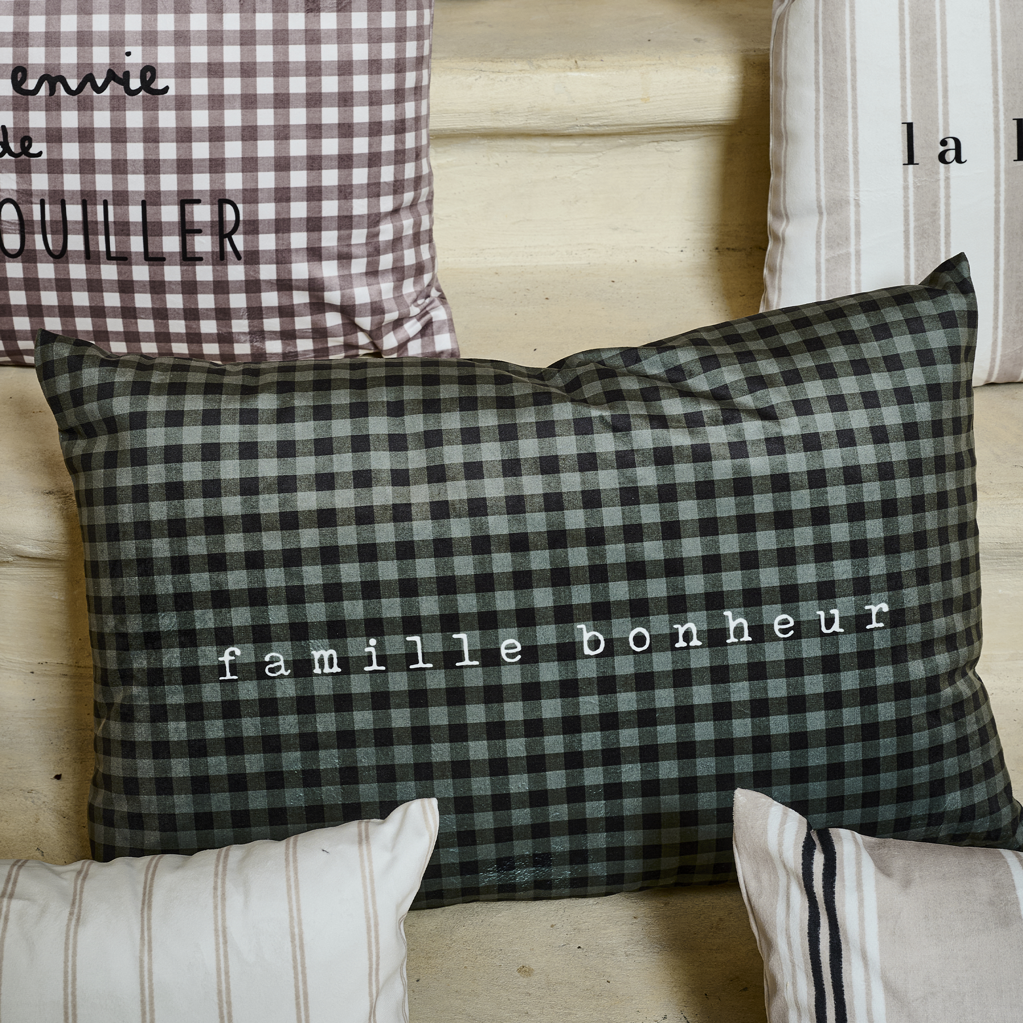 Coussin velours Famille Bonheur