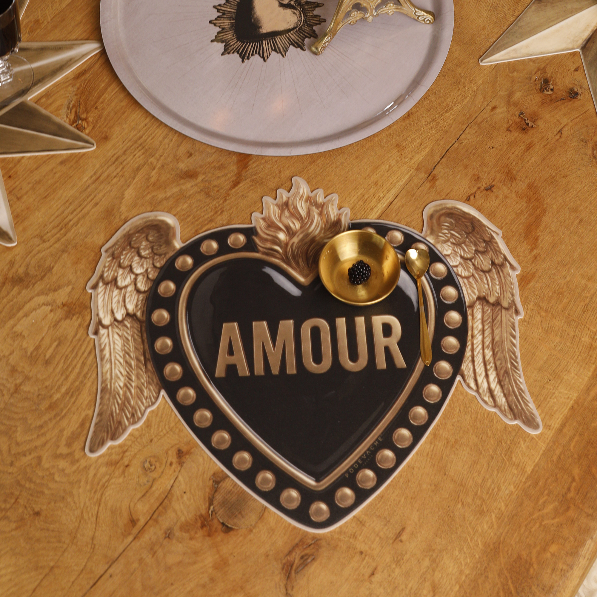 Set De Table Vinyle Gold Heart Amour