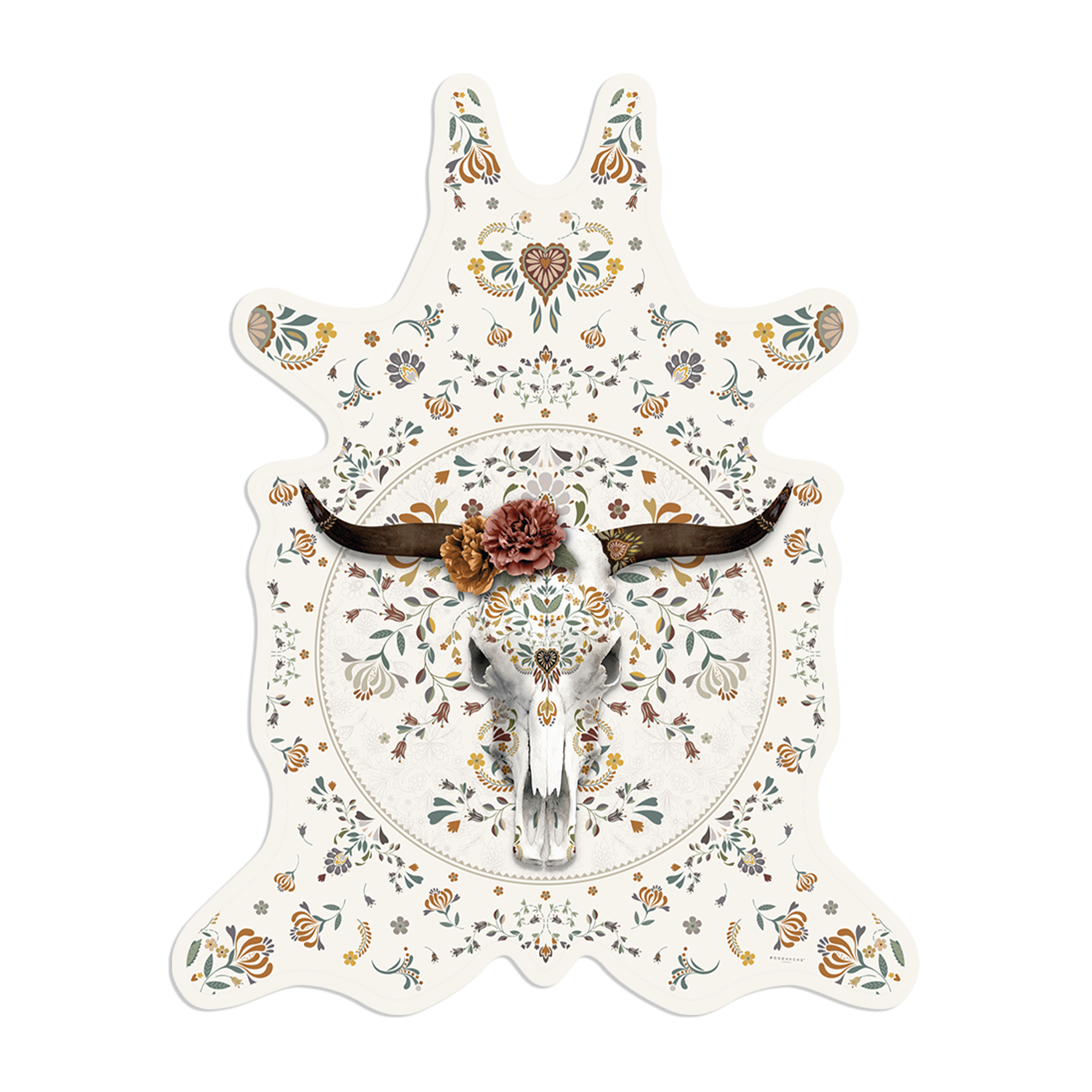 Tapis velours Bull Skull Flowers