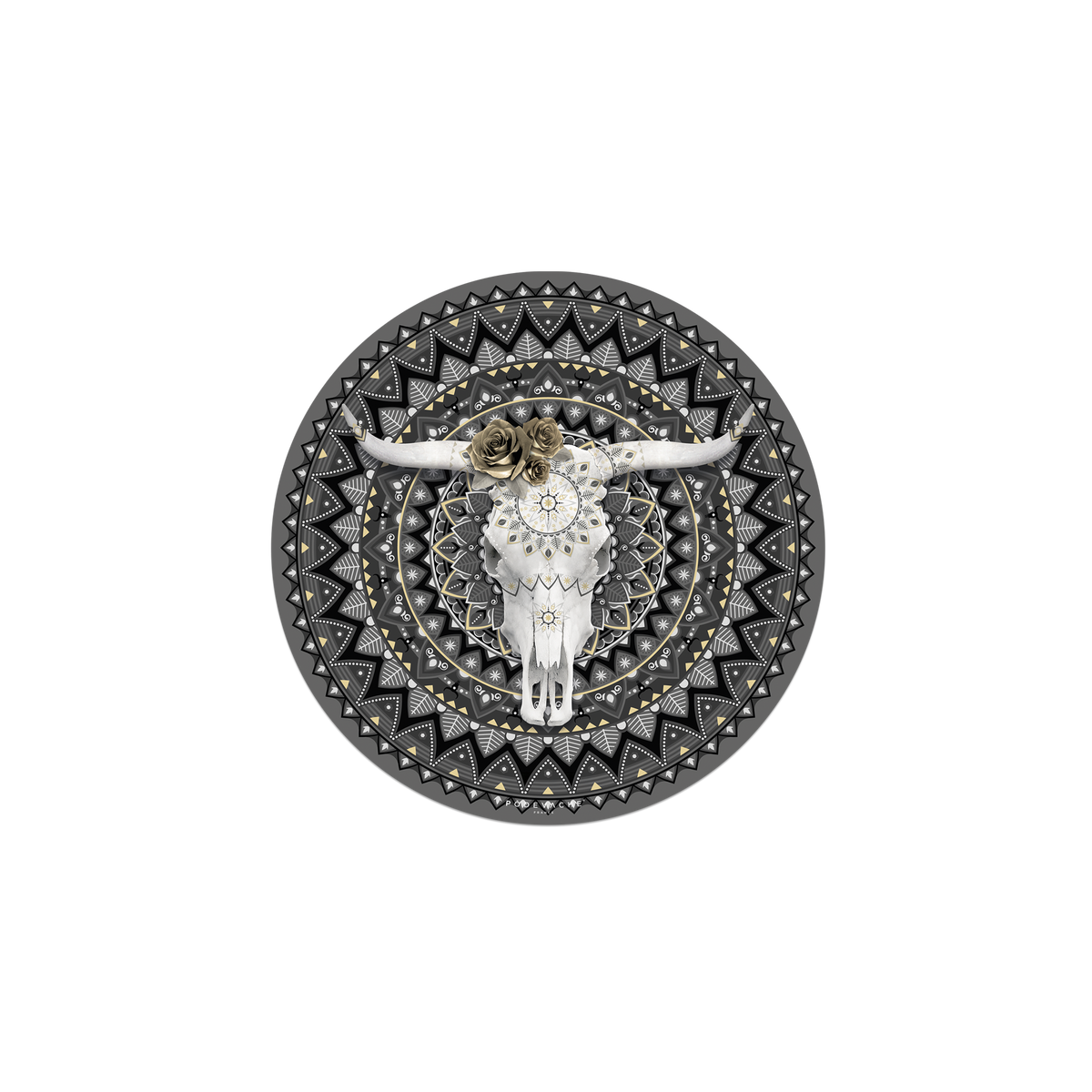 Tapis de souris en vinyle rond — modèle Bull Skull Noir