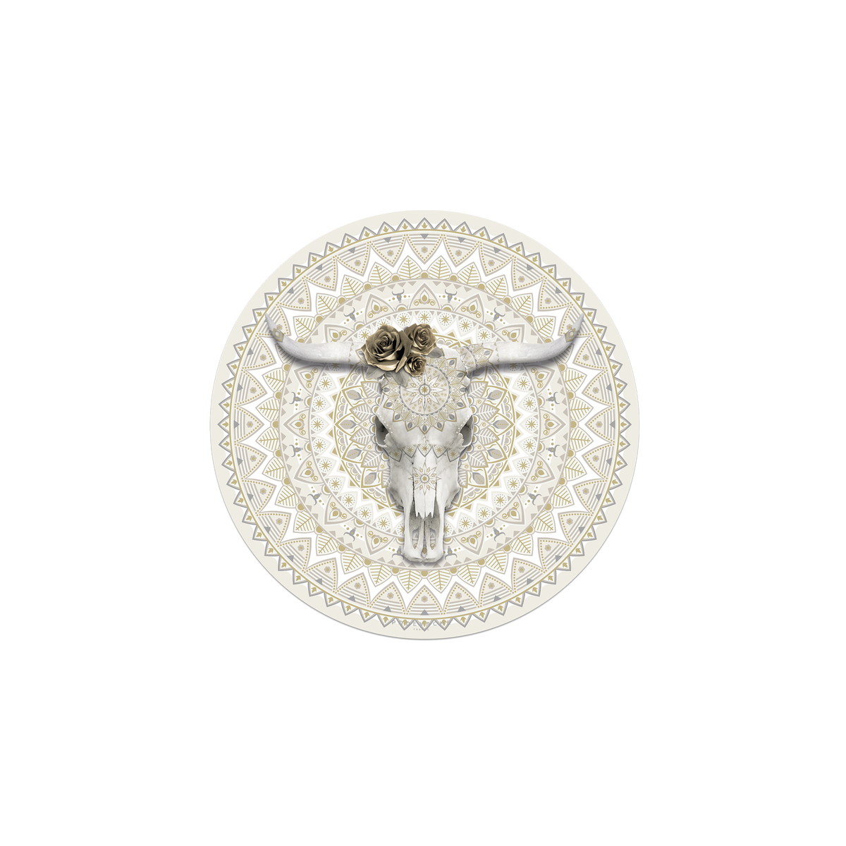 Tapis de souris en vinyle rond — modèle Bull Skull Beige